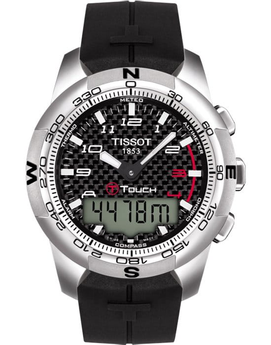 Tissot Tissot T-Touch II Titanium T047.420.47.207.00 T Touch T0474204720700 кварцевые мужские часы черный циферблат, браслет 18-каратное желтое золото — вид спереди