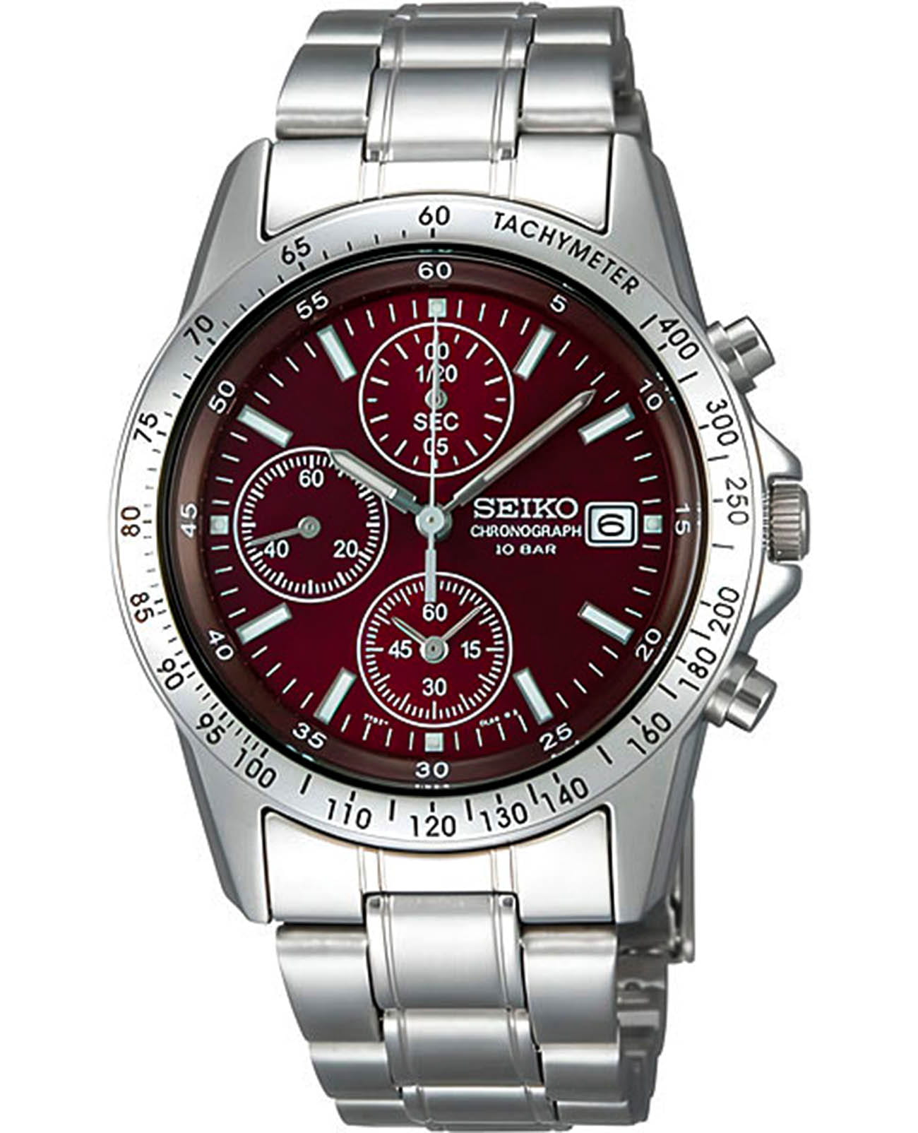 Seiko Seiko Spirit Chronograph SBTQ045  SBTQ045 кварцевые мужские часы красный циферблат, браслет нержавеющая сталь — вид спереди