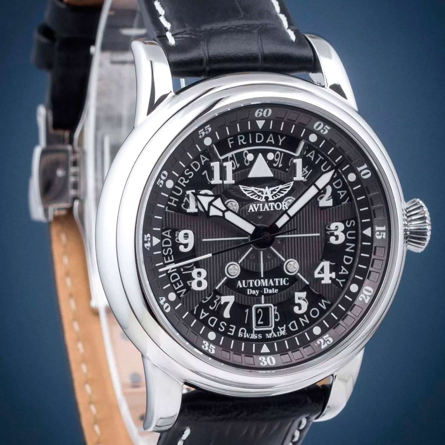 Aviator Aviator Douglas Day Date V.3.36.0.284.4 мужские часы черный циферблат на запястье