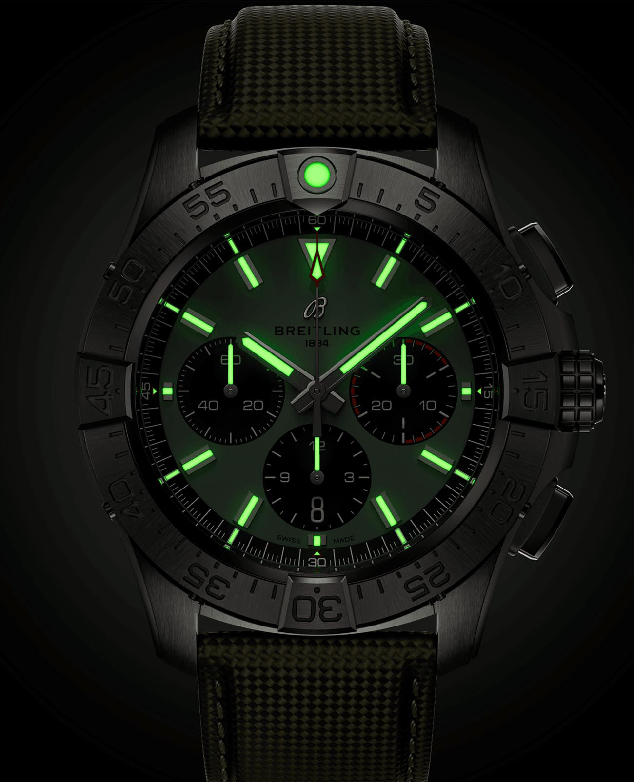 Breitling Breitling Avenger B01 Chronograph 44 AB0147101L1X1 механические мужские часы часы крупный план зеленый циферблата