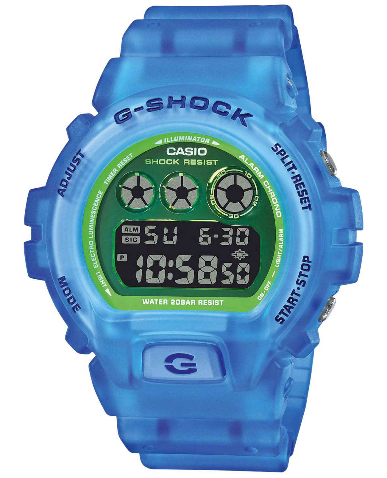 Casio Casio G-Shock DW-6900LS-2ER  DW-6900LS-2ER электронные мужские часы зеленый циферблат, браслет пластик — вид спереди
