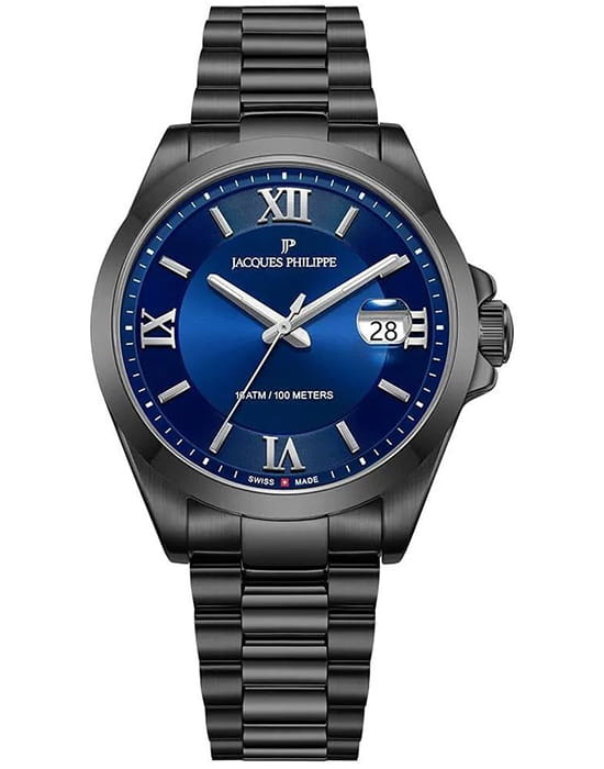 Jacques Philippe Jacques Philippe Infinitum JPQGS338337V2  JPQGS338337V2 кварцевые мужские часы синий циферблат, браслет нержавеющая сталь с ip-покрытием — вид спереди