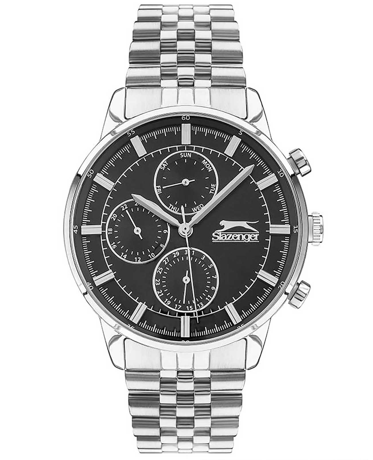Slazenger Slazenger SL.09.2036.2.02  SL.09.2036.2.02 кварцевые мужские часы черный циферблат, браслет суперметалл — вид спереди