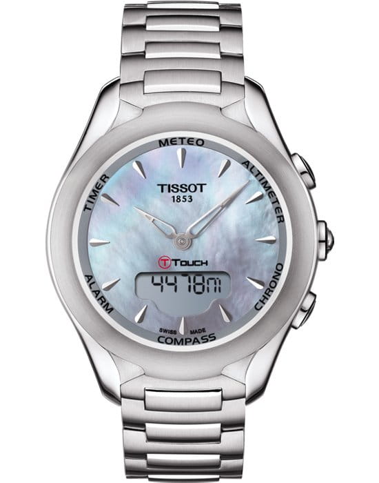 Tissot Tissot T-Touch Lady Solar T075.220.11.101.00 T Touch T0752201110100 кварцевые женские часы перламутровый циферблат, браслет нержавеющая сталь — вид спереди