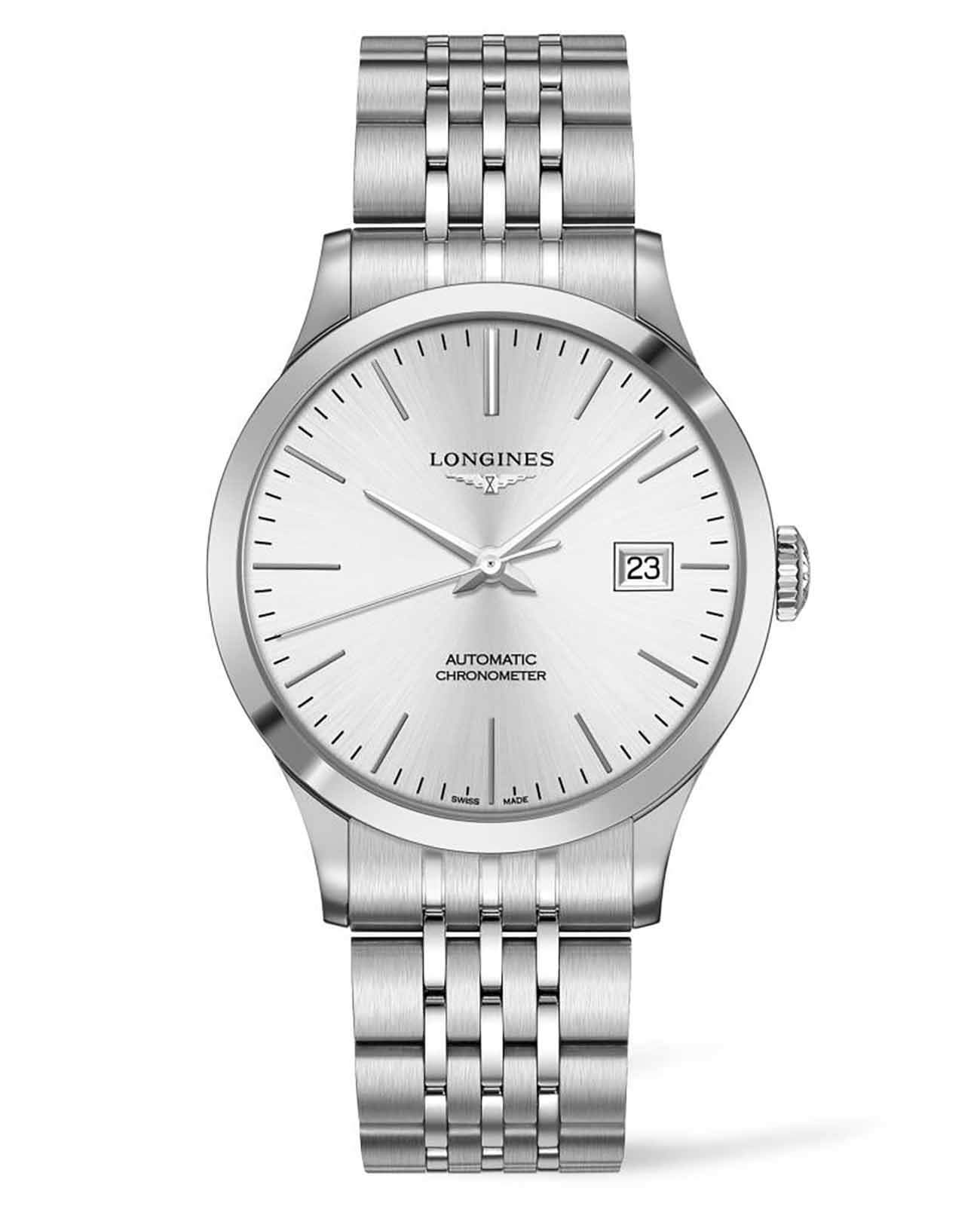 Longines Longines Record Collection L2.821.4.72.6  L28214726 механические мужские часы  циферблат, браслет нержавеющая сталь — вид спереди