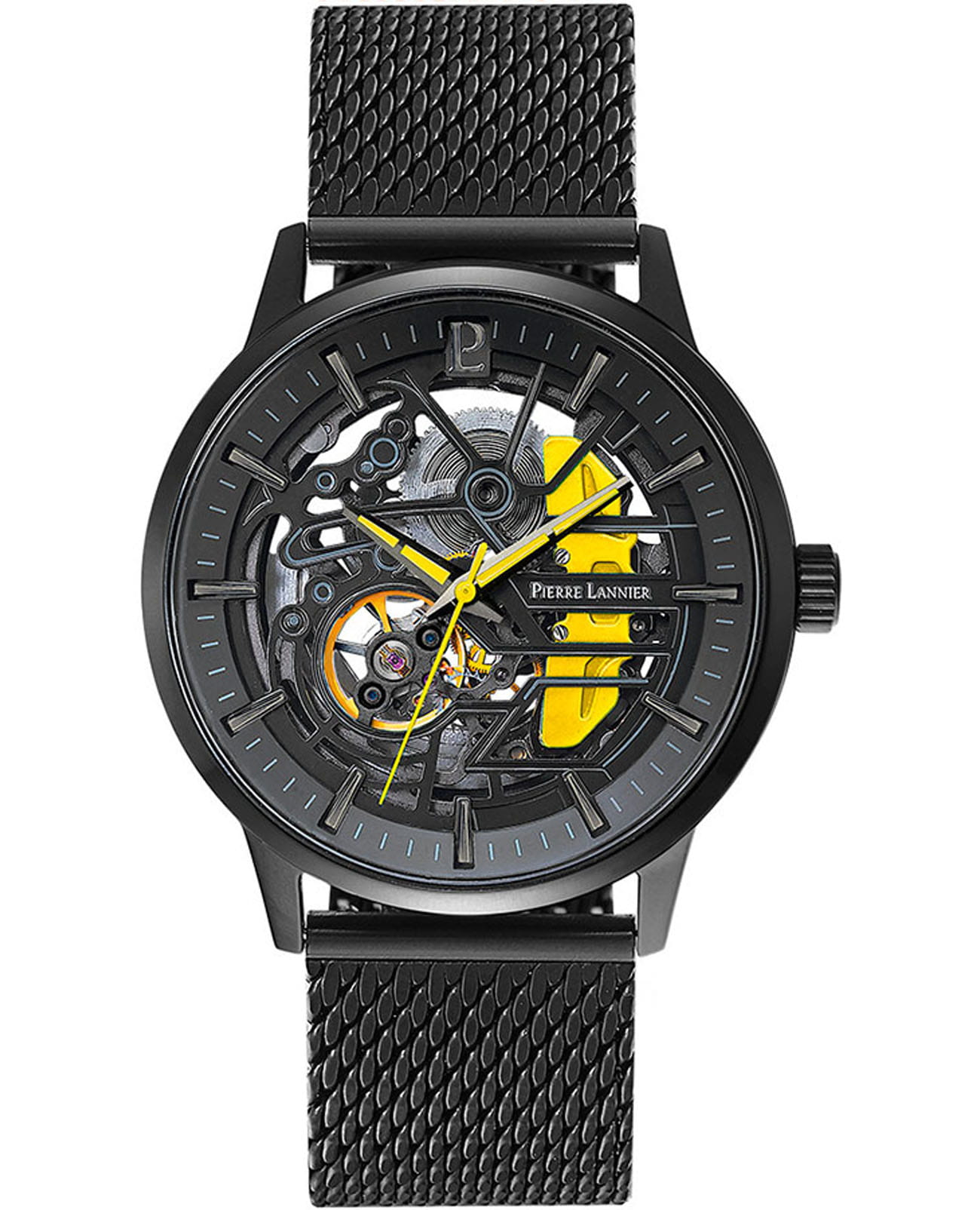 Pierre Lannier Pierre Lannier Paddock 338A449  338A449 механические мужские часы черный циферблат, браслет нержавеющая сталь с ip-покрытием — вид спереди