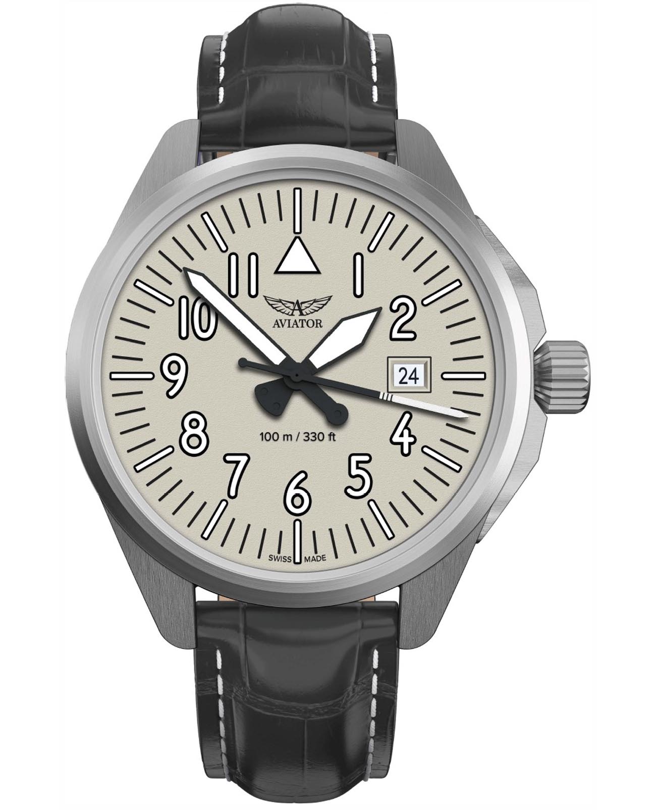 Aviator Aviator Airacobra V.1.38.0.320.4  V.1.38.0.320.4 кварцевые мужские часы бежевый циферблат, браслет кожаный — вид спереди