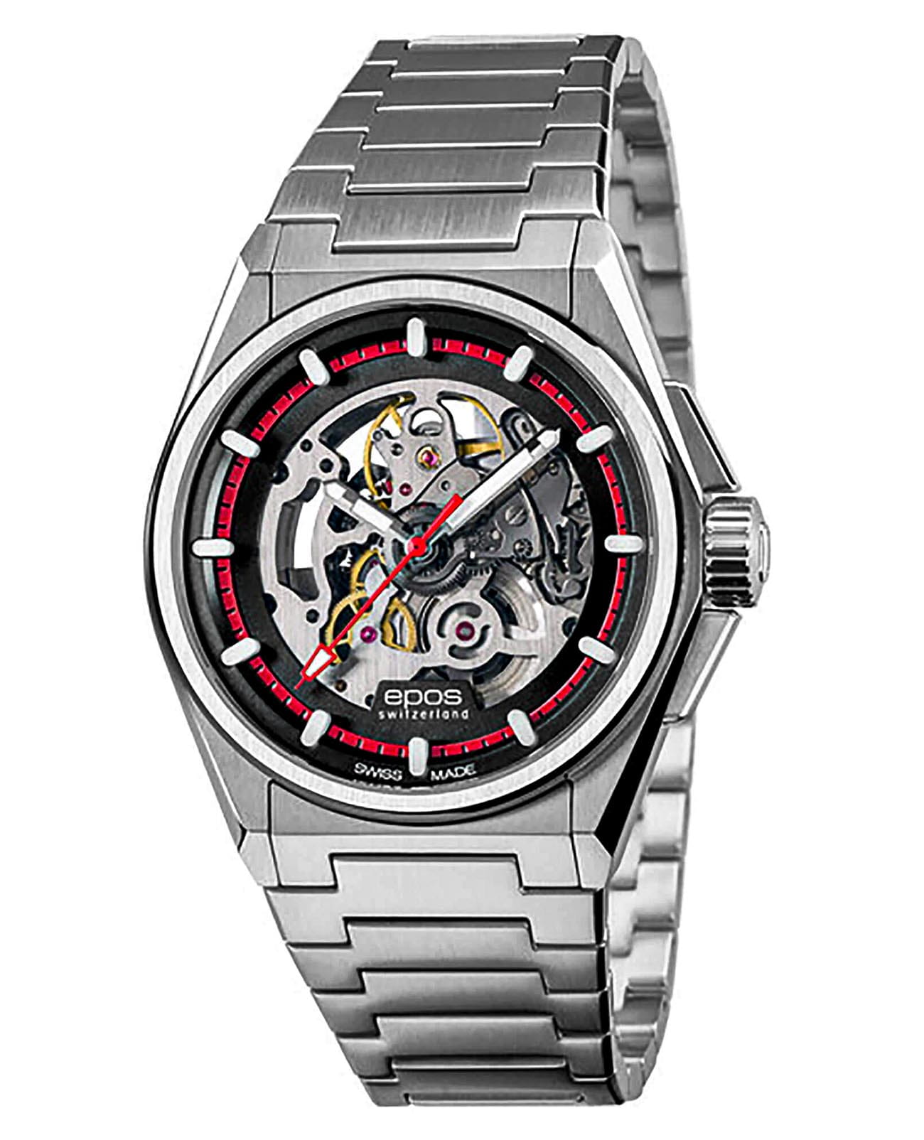 Epos Epos Sportive 3505.139.20.11.30  3505.139.20.11.30 механические мужские часы черный циферблат, браслет нержавеющая сталь — вид спереди