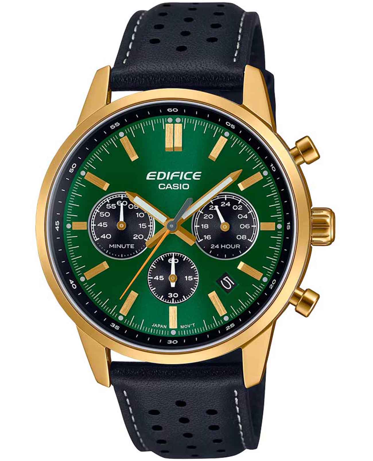 Casio Casio Edifice EFR-575CL-3A EFR EFR-575CL-3A кварцевые мужские часы зеленый циферблат, браслет кожаный — вид спереди