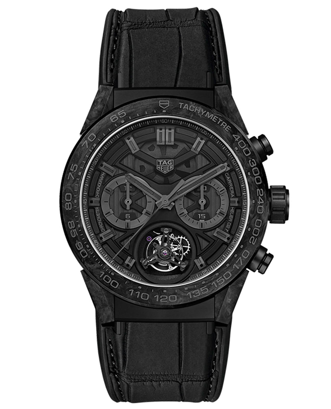 TAG Heuer TAG Heuer Carrera CAR5A8P.FC6415  CAR5A8P.FC6415 механические мужские часы черный циферблат, браслет кожаный — вид спереди