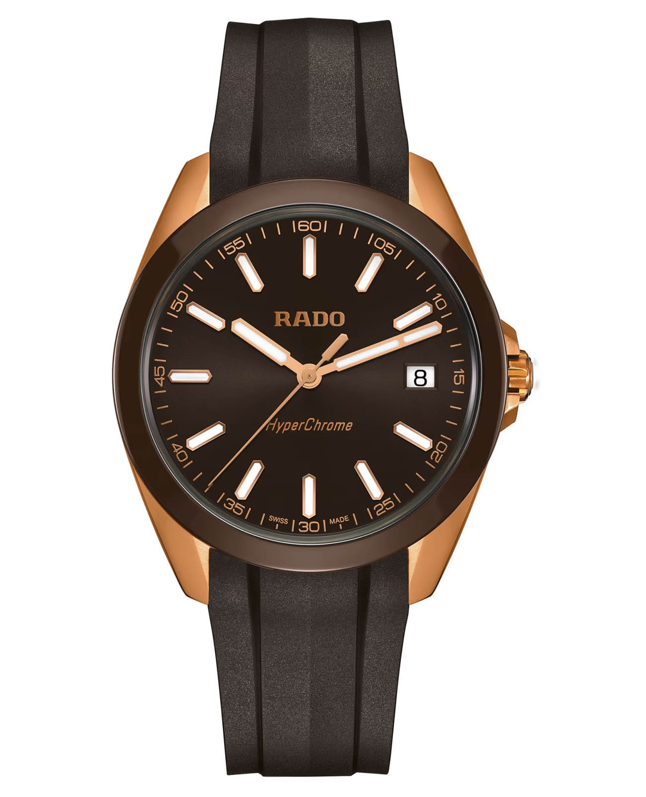 Rado Rado Hyperchrome R32281309  R32281309 кварцевые мужские часы коричневый циферблат, браслет каучук — вид спереди