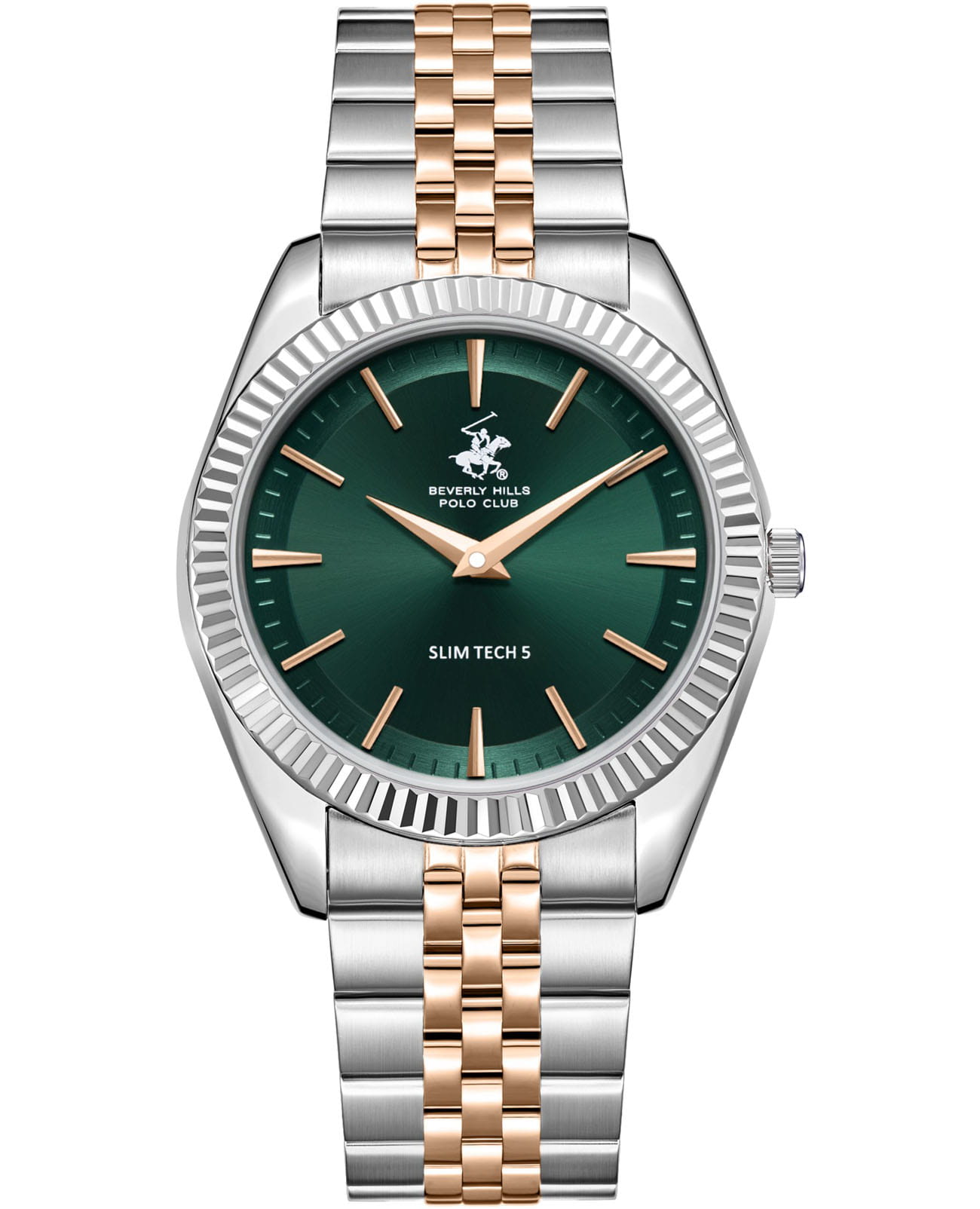 Beverly Hills Polo Club Beverly Hills Polo Club BP3830X.570  BP3830X.570 кварцевые мужские часы зеленый циферблат, браслет нержавеющая сталь с ip-покрытием — вид спереди