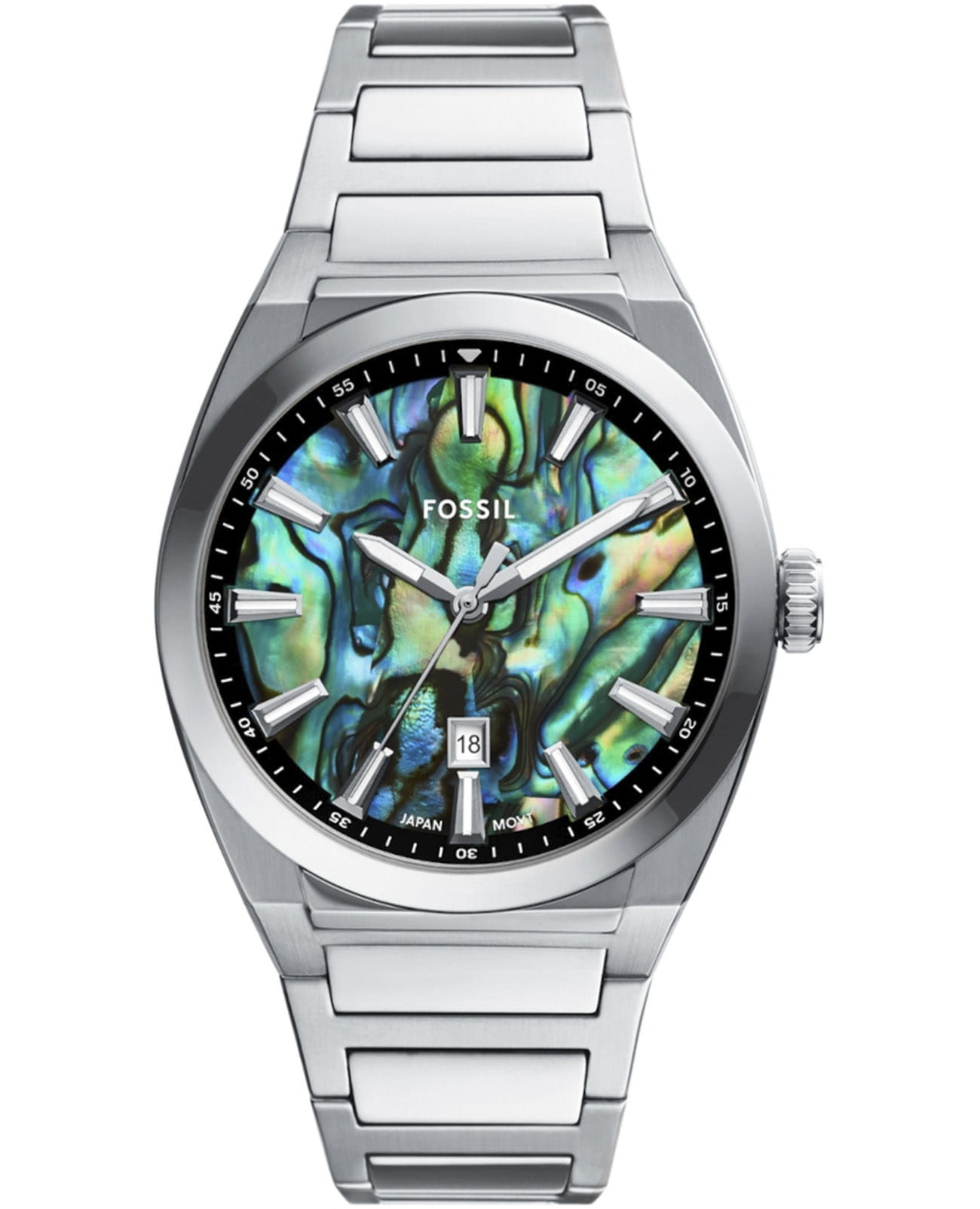 Fossil Fossil Everett FS6114  FS6114 кварцевые мужские часы цветной циферблат, браслет нержавеющая сталь — вид спереди