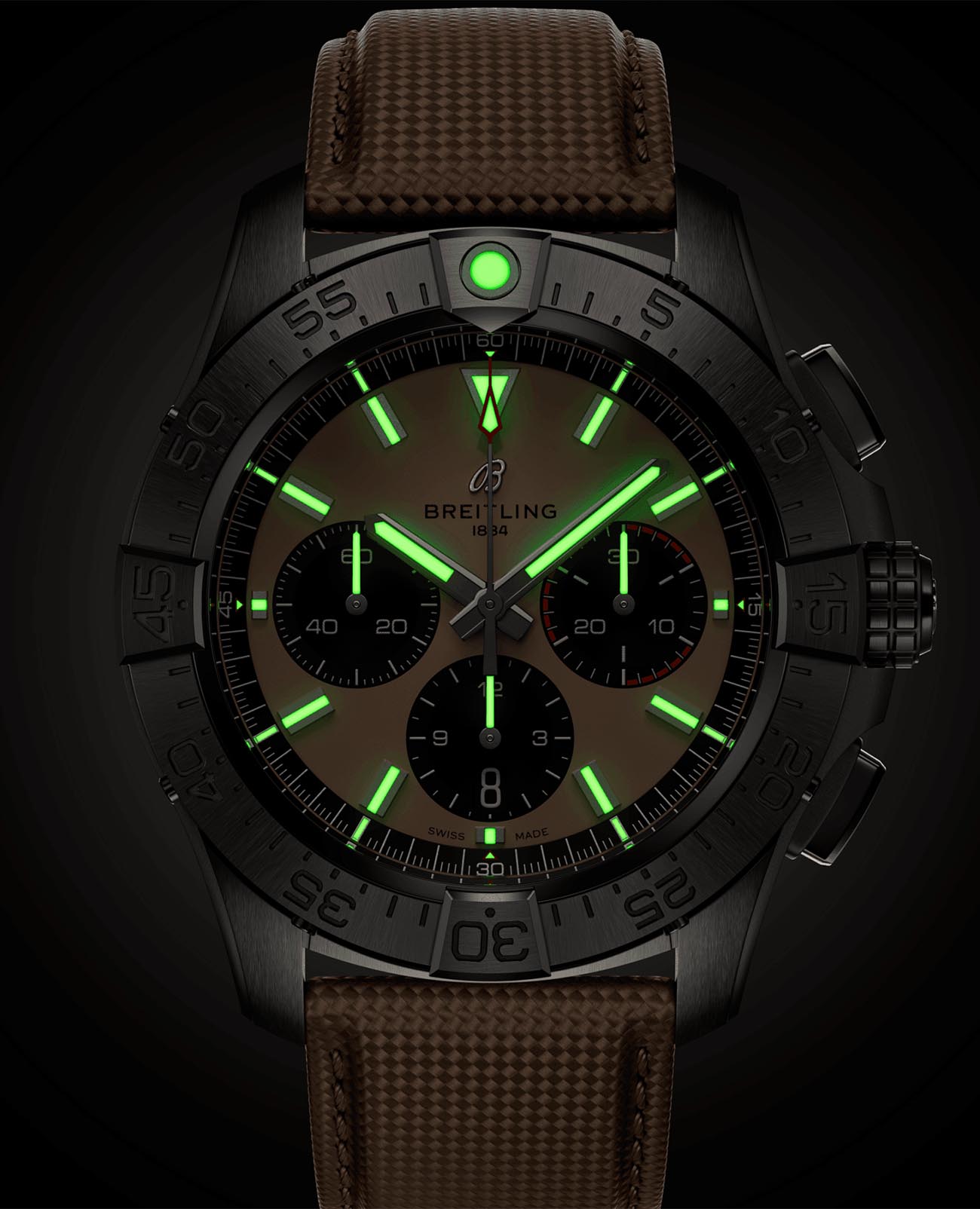 Breitling Breitling Avenger B01 Chronograph 44 AB0147101A1X1 механические мужские часы часы крупный план бежевый циферблата