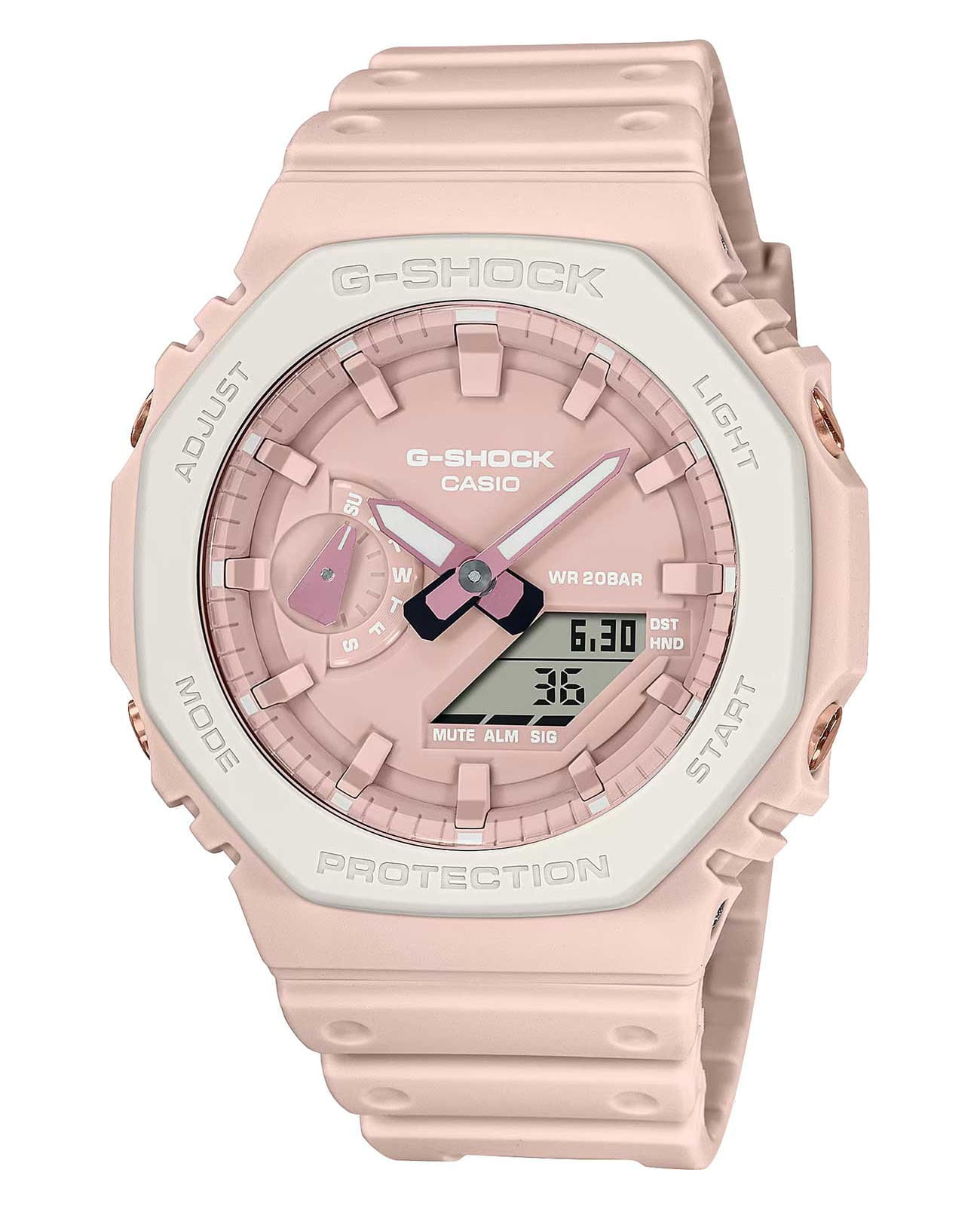 Casio Casio G-Shock GA-2110SL-4A7DR GA GA-2110SL-4A7DR электронные женские часы розовый циферблат, браслет пластик — вид спереди