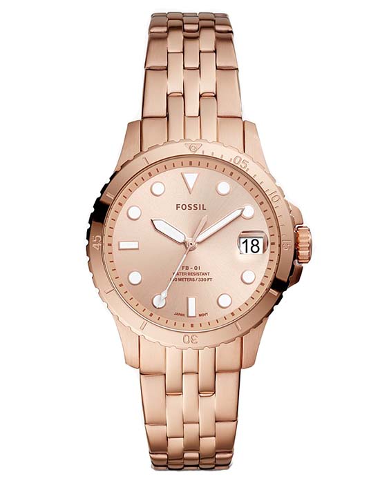 Fossil Fossil Carlie  ES4748  ES4748 кварцевые женские часы золотой циферблат, браслет сталь с ip покрытием — вид спереди