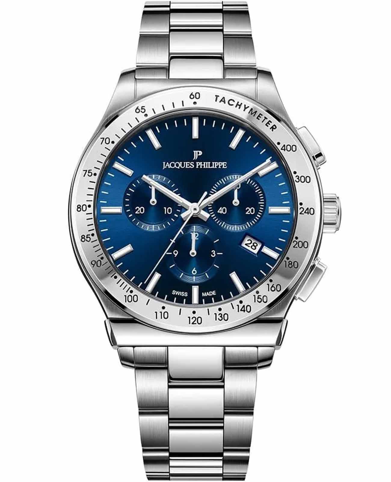 Jacques Philippe Jacques Philippe Classicus JPQGC701336  JPQGC701336 кварцевые мужские часы черный циферблат, браслет нержавеющая сталь 316l — вид спереди