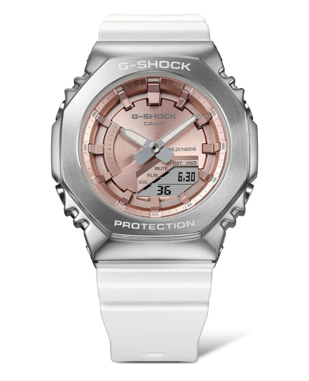 Casio Casio G-Shock GM-S2100WS-7ADR (GM-S2100WS-7A) электронные женские часы часы крупный план розовый циферблата