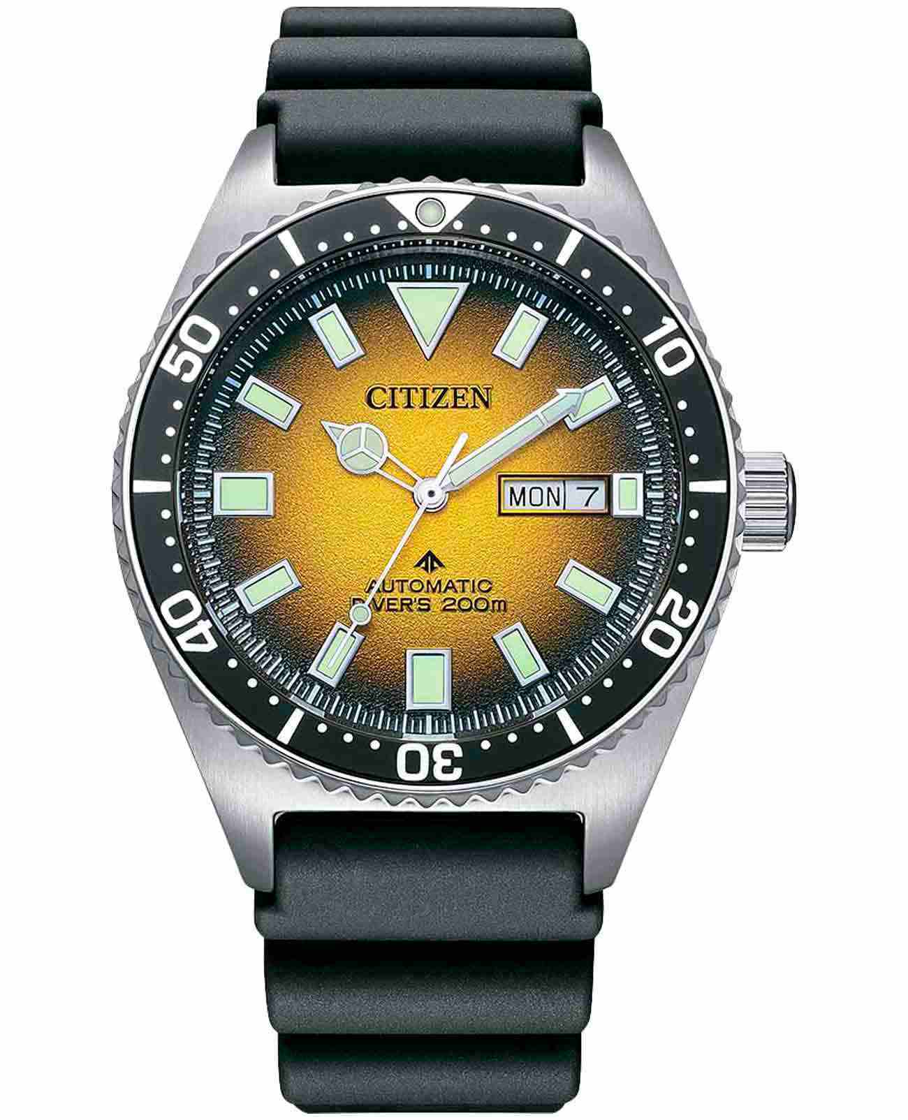 Citizen Citizen Promaster NY0120-01X  NY0120-01X механические мужские часы желтый циферблат, браслет полиуретан — вид спереди