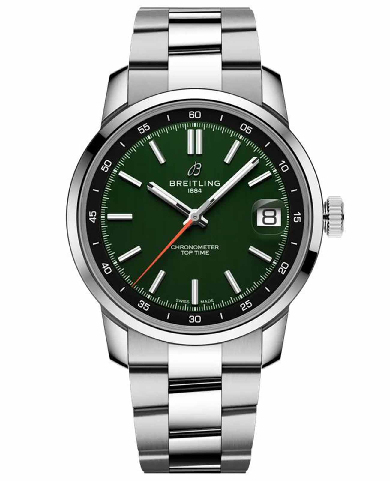 Breitling Breitling Top Time B31 AB3113171L1A1  AB3113171L1A1 механические мужские часы зеленый циферблат, браслет нержавеющая сталь — вид спереди