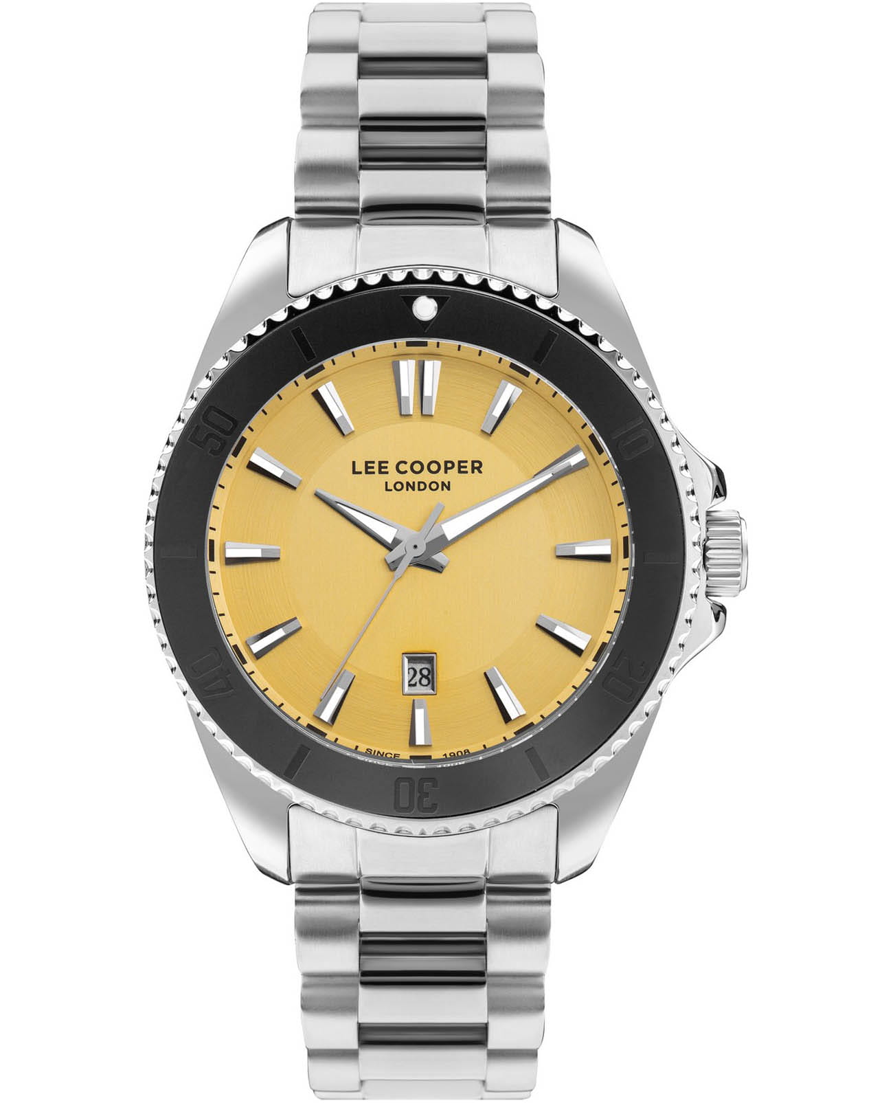 Lee Cooper Lee Cooper LC07841.310  LC07841.310 кварцевые мужские часы желтый циферблат, браслет нержавеющая сталь — вид спереди