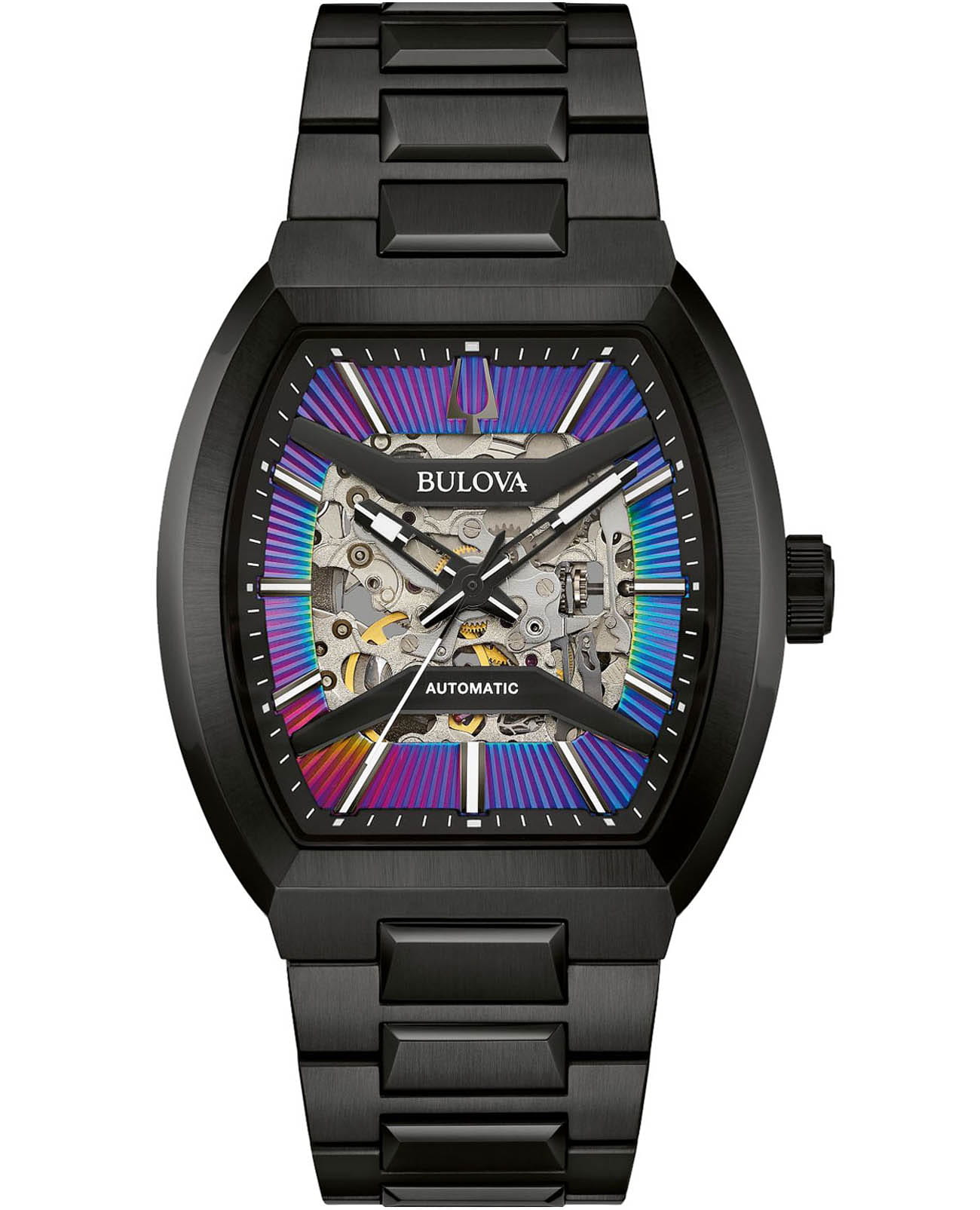 Bulova Bulova Maquina 98A320  98A320 механические мужские часы фиолетовый циферблат, браслет нержавеющая сталь с pvd-покрытием — вид спереди