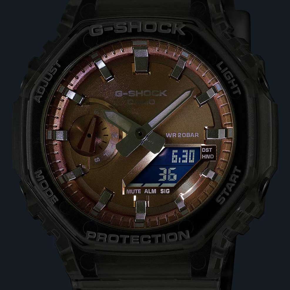 Casio Casio G-Shock GA-2100BM-7A5 электронные мужские часы часы крупный план оранжевый циферблата