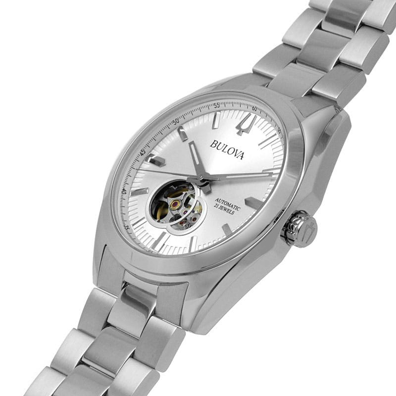 Bulova Bulova Surveyor 96A274 механические мужские часы часы крупный план серебристый циферблата