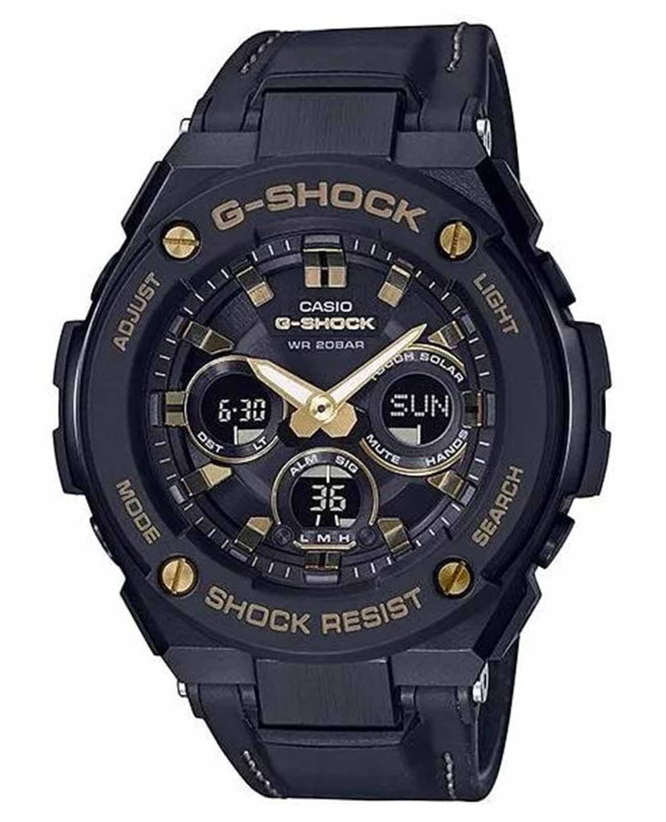 Casio Casio G-Shock GST-S300GL-1A GST G-Steel GST-S300GL-1A электронные мужские часы  циферблат, браслет кожа + текстиль — вид спереди