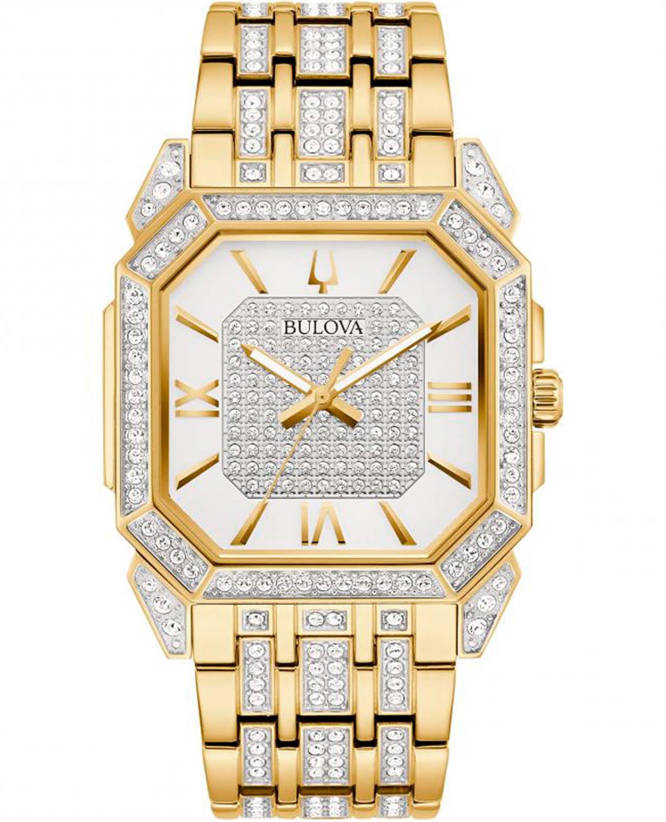 Bulova Bulova Crystal Octava 98A295  98A295 кварцевые женские часы белый циферблат, браслет нержавеющая сталь с ip-покрытием — вид спереди