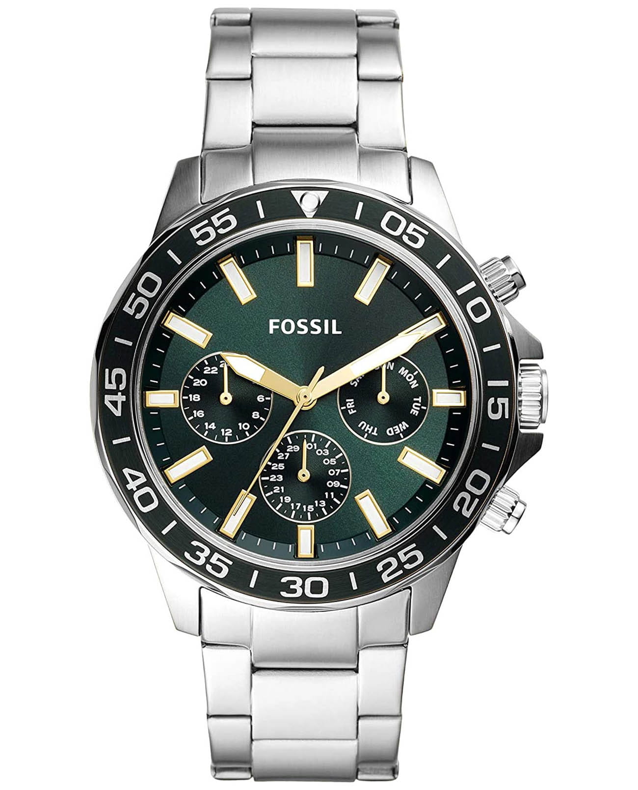 Fossil Fossil FB-01  BQ2492  BQ2492 кварцевые мужские часы зеленый циферблат, браслет нержавеющая сталь — вид спереди