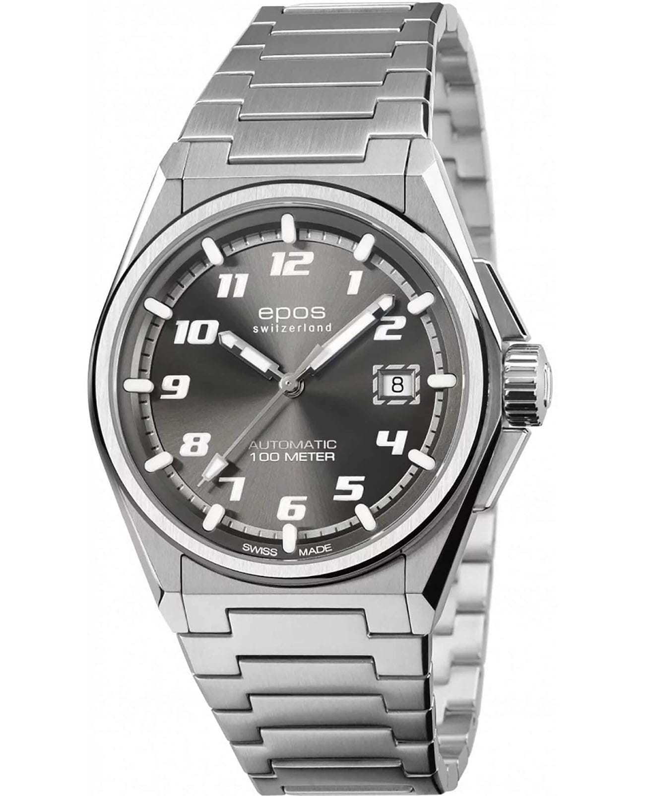 Epos Epos Sportive 3505.132.20.54.30  3505.132.20.54.30 механические мужские часы черный циферблат, браслет нержавеющая сталь — вид спереди