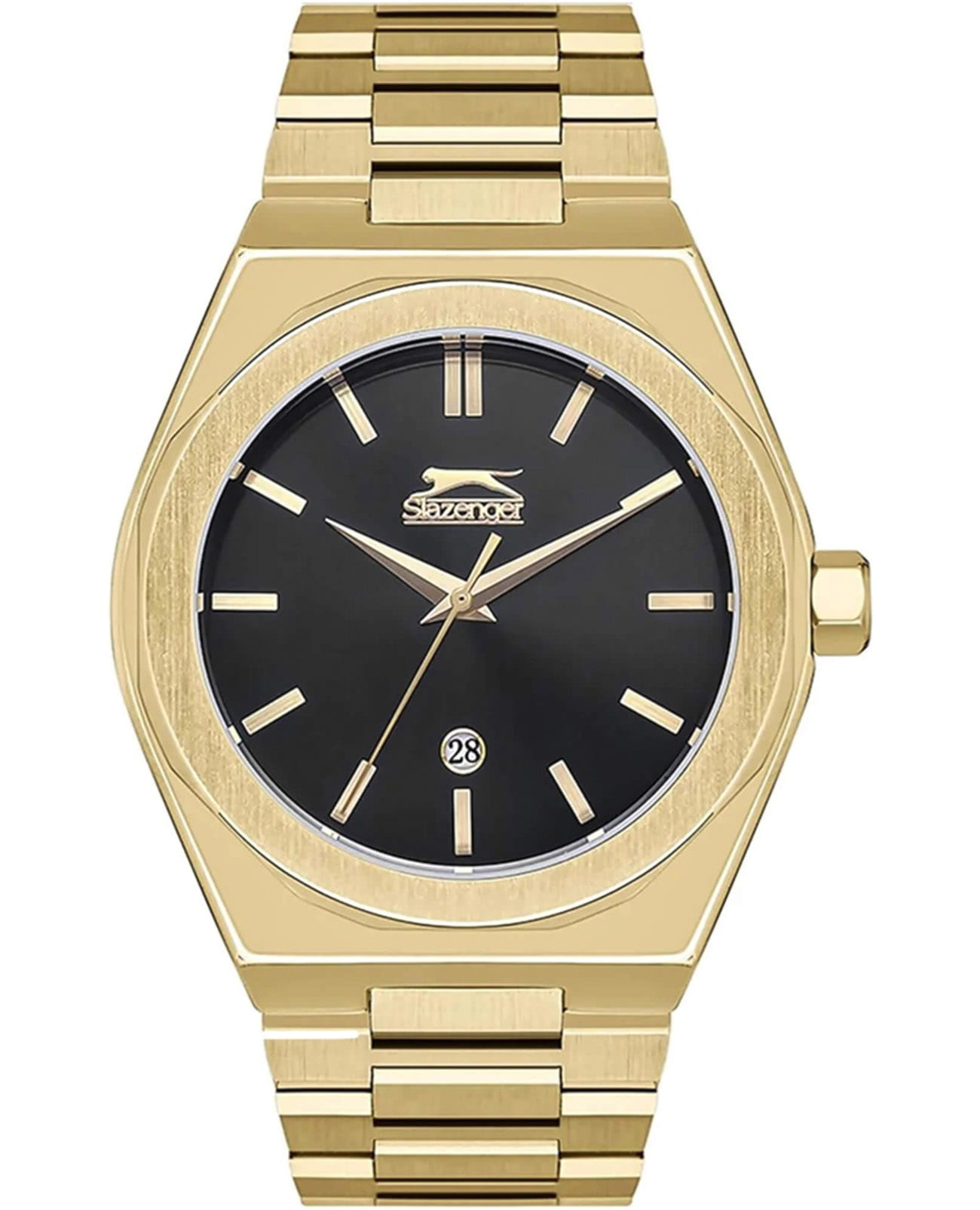 Slazenger Slazenger SL.09.2144.1.05  SL.09.2144.1.05 кварцевые мужские часы черный циферблат, браслет суперметалл с ip покрытием — вид спереди