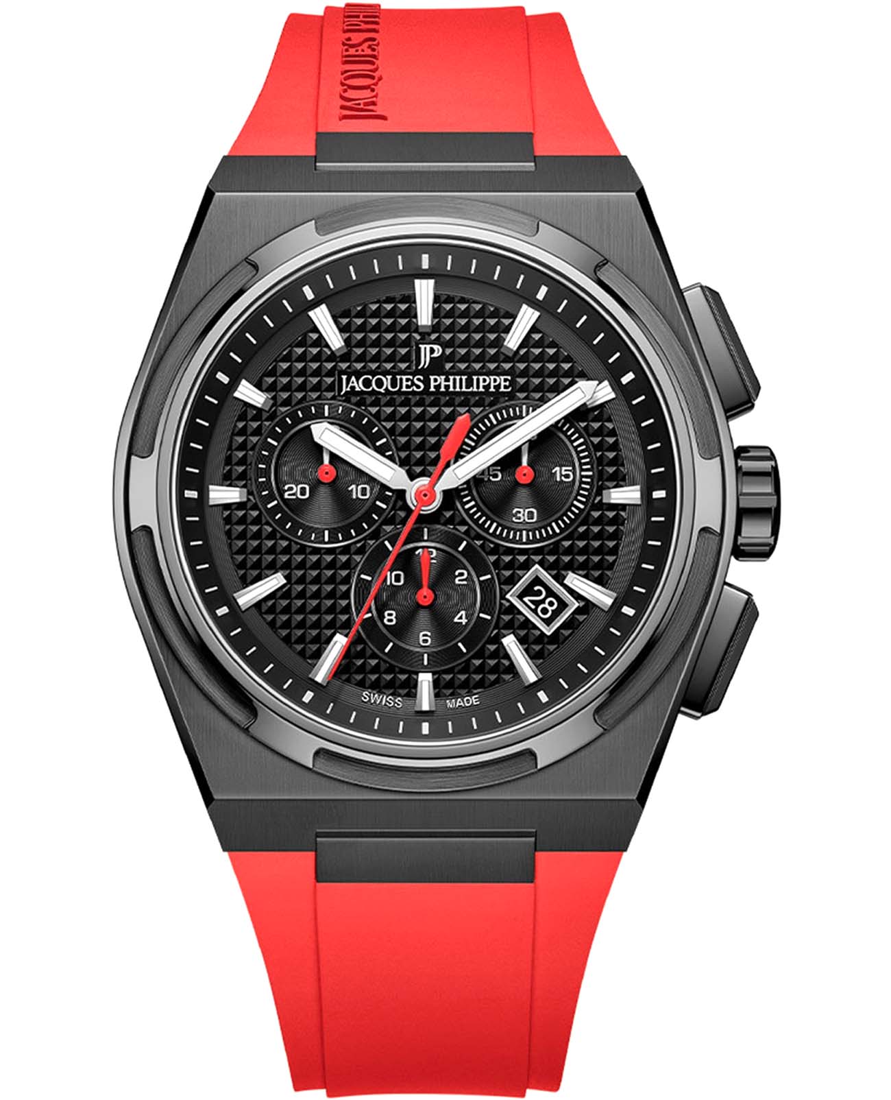 Jacques Philippe Jacques Philippe Aurora JPQGC411841XR  JPQGC411841XR кварцевые мужские часы черный циферблат, браслет силикон — вид спереди