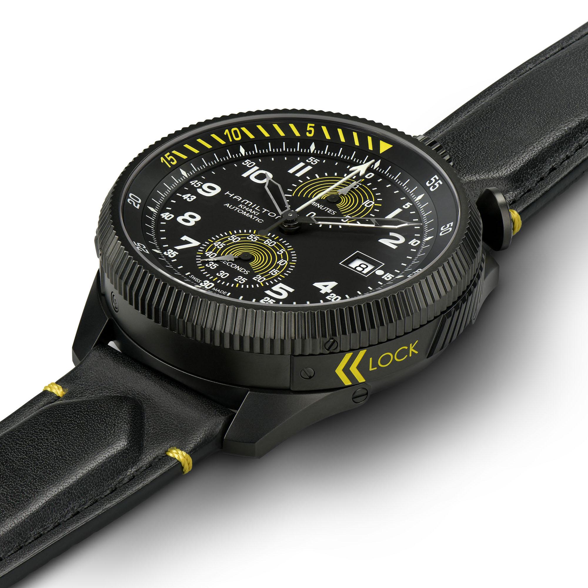 Hamilton Hamilton Khaki Aviation Takeoff Auto Chrono H76776733, khaki aviation швейцария мужские часы на браслете кожаный боковой вид