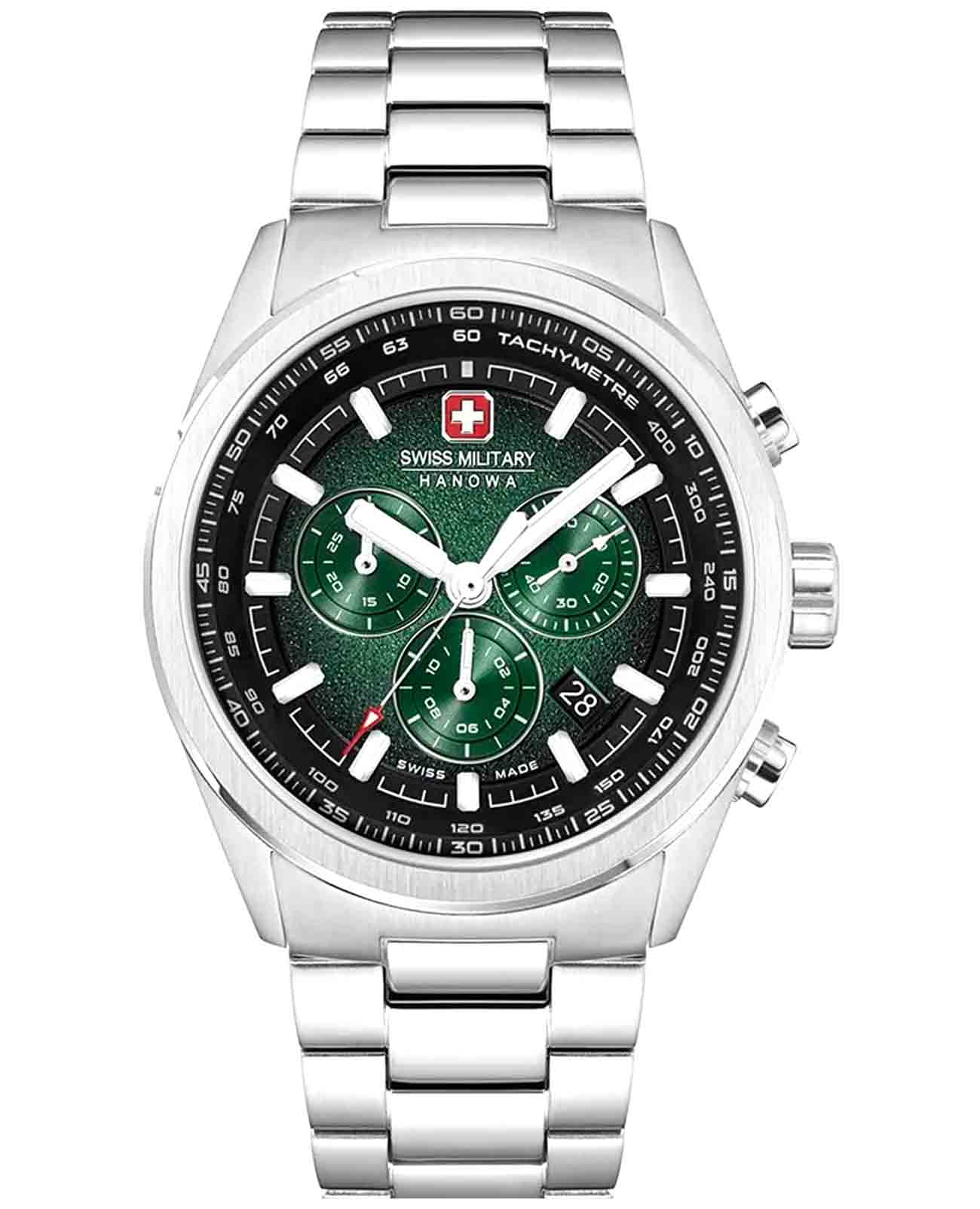 Swiss Military Hanowa Swiss Military Hanowa Navalus SMWGI0004206  SMWGI0004206 кварцевые мужские часы зеленый циферблат, браслет нержавеющая сталь — вид спереди