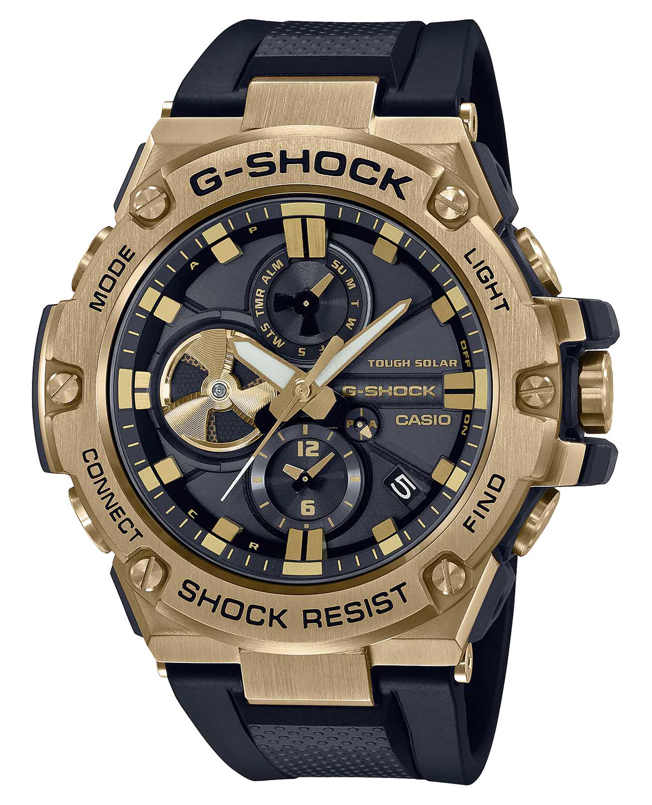 Casio Casio G-Shock GST-B100GB-1A9DR (GST-B100GB-1A9)  GST-B100GB-1A9 электронные мужские часы  циферблат, браслет пластик — вид спереди