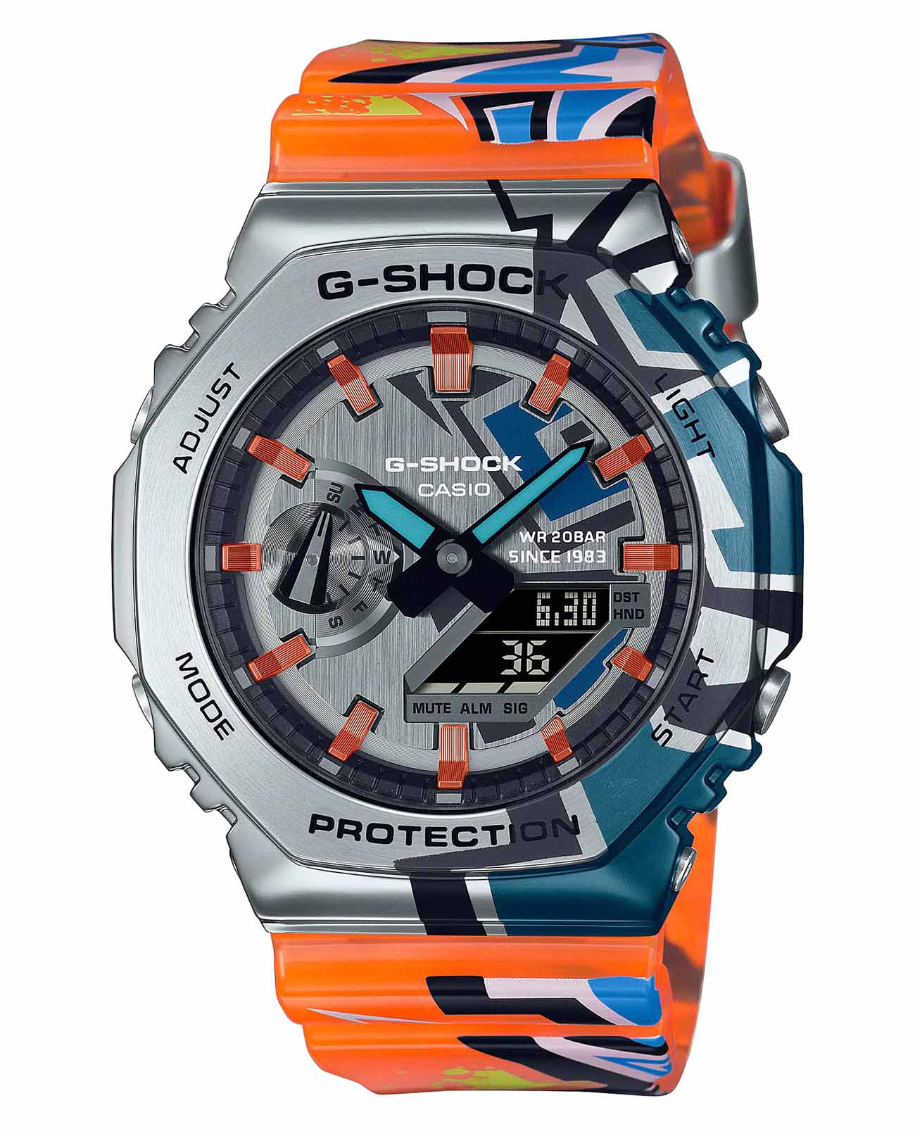 Casio Casio G-Shock GM-2100SS-1A GM GM-2100SS-1A электронные мужские часы серебристый циферблат, браслет пластик — вид спереди