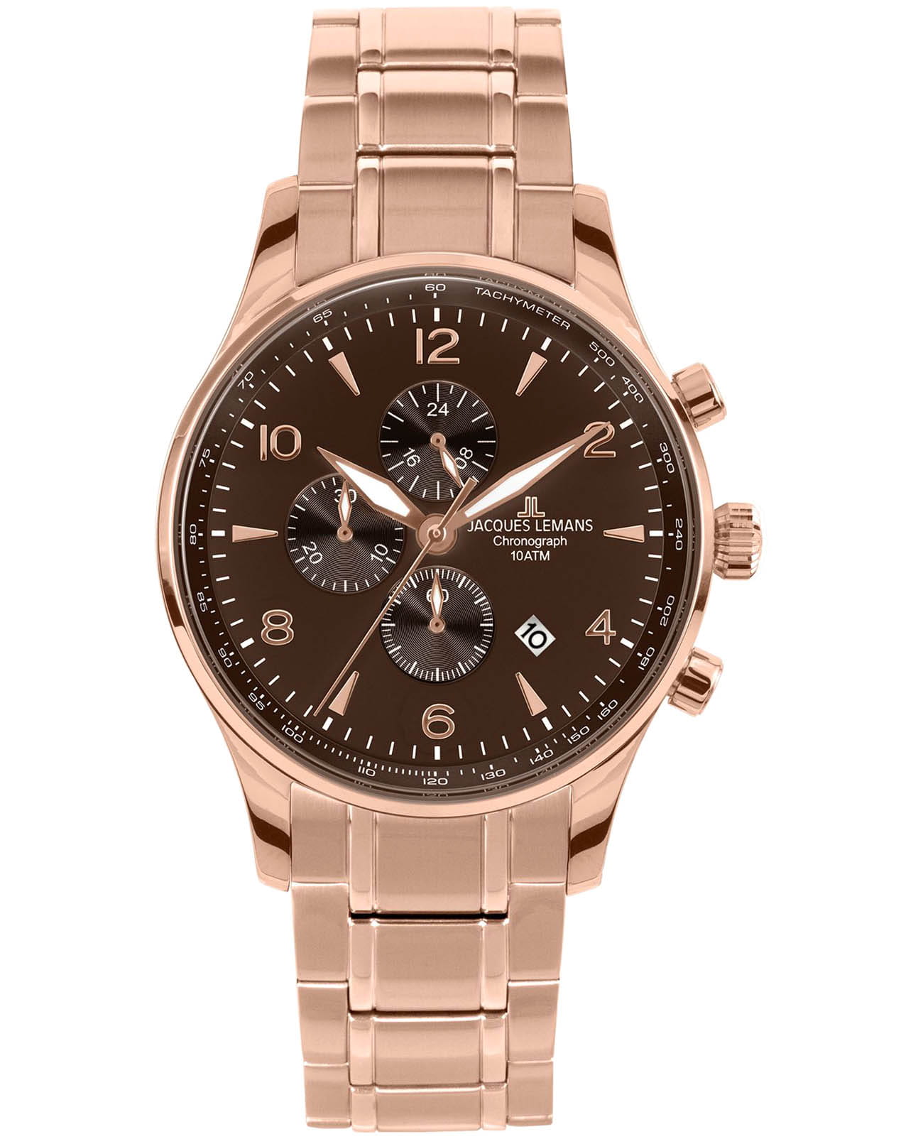 Jacques Lemans Jacques Lemans London 1-1844ZR  1-1844ZR кварцевые мужские часы коричневый циферблат, браслет нержавеющая сталь с pvd-покрытием — вид спереди