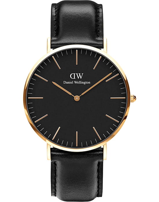 Daniel Wellington Daniel Wellington Classic Sheffield Gold DW00100544  DW00100544 кварцевые мужские часы черный циферблат, браслет кожаный — вид спереди