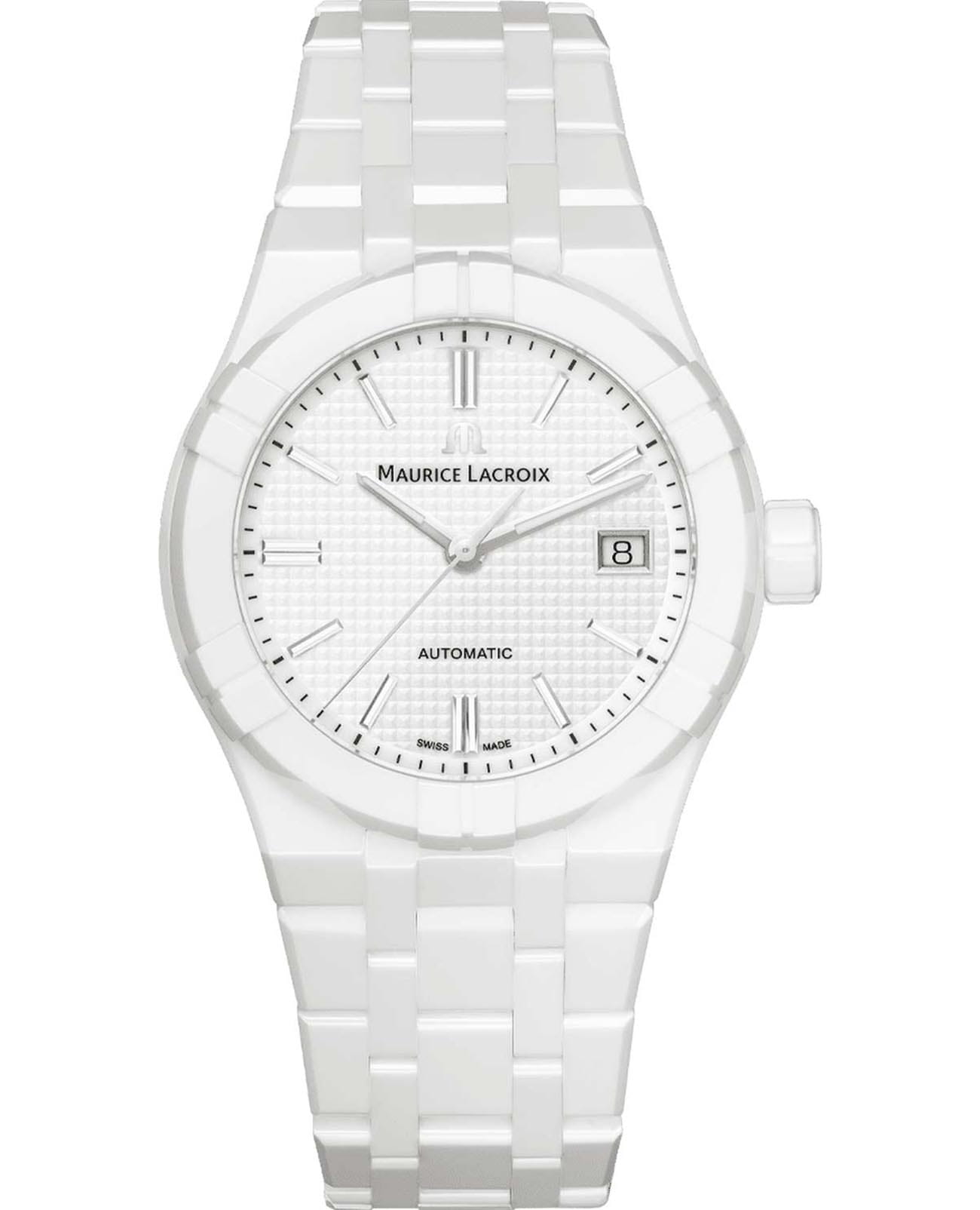 Maurice Lacroix Maurice Lacroix Aikon Automatic AI6007-CRM72-130-7  AI6007-CRM72-130-7 механические женские часы белый циферблат, браслет керамика — вид спереди