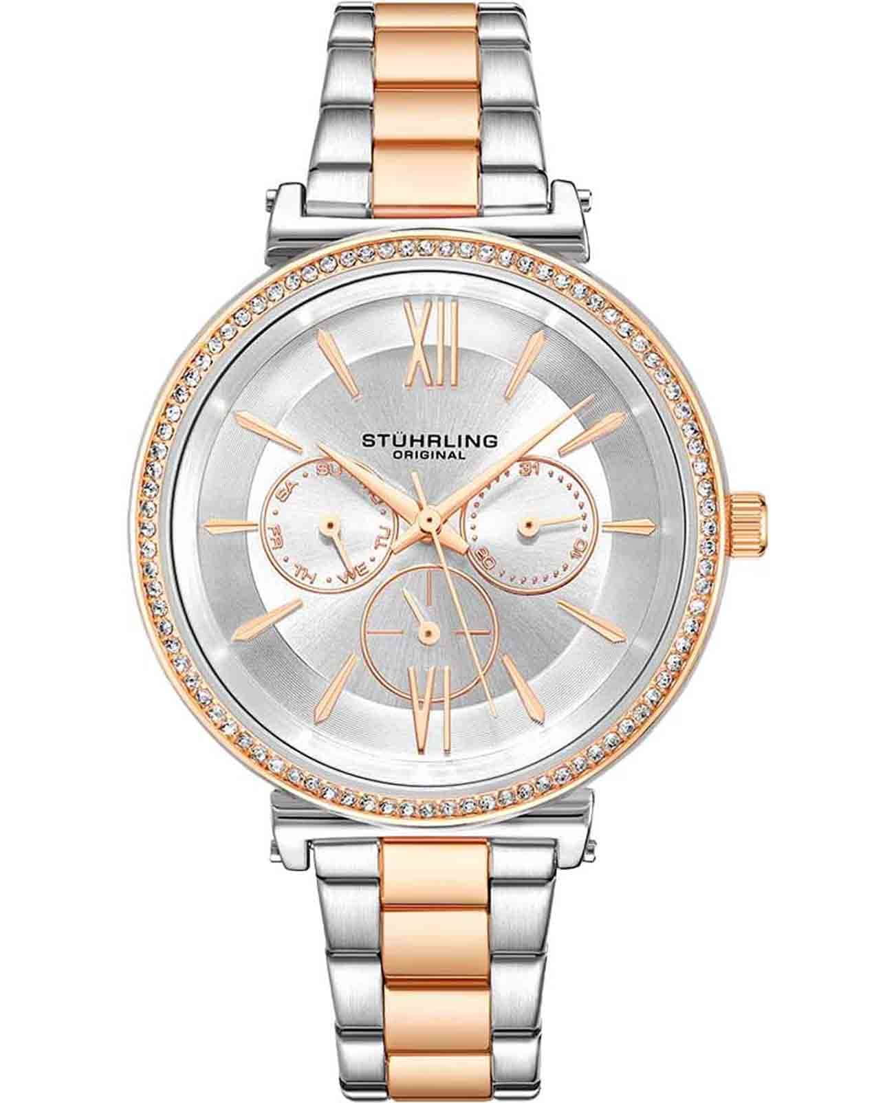 Stuhrling Stuhrling Aria 3908.3  3908.3 кварцевые женские часы серебристый циферблат, браслет нержавеющая сталь с pvd-покрытием — вид спереди