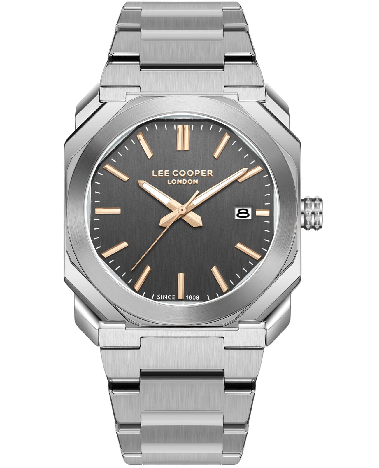 Lee Cooper Lee Cooper LC08185.360  LC08185.360 кварцевые мужские часы черный циферблат, браслет нержавеющая сталь — вид спереди