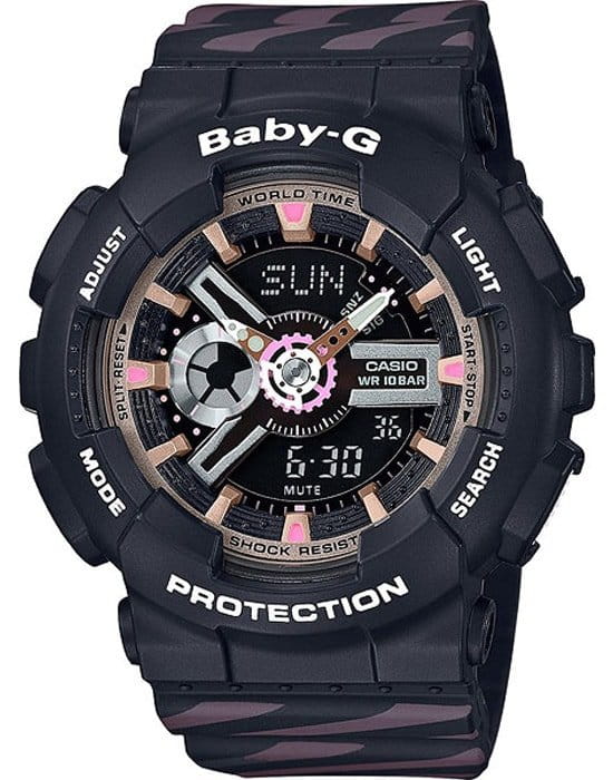Casio Casio Baby-G BA-110CH-1A  BA-110CH-1A кварцевые женские часы черный циферблат, браслет пластик — вид спереди