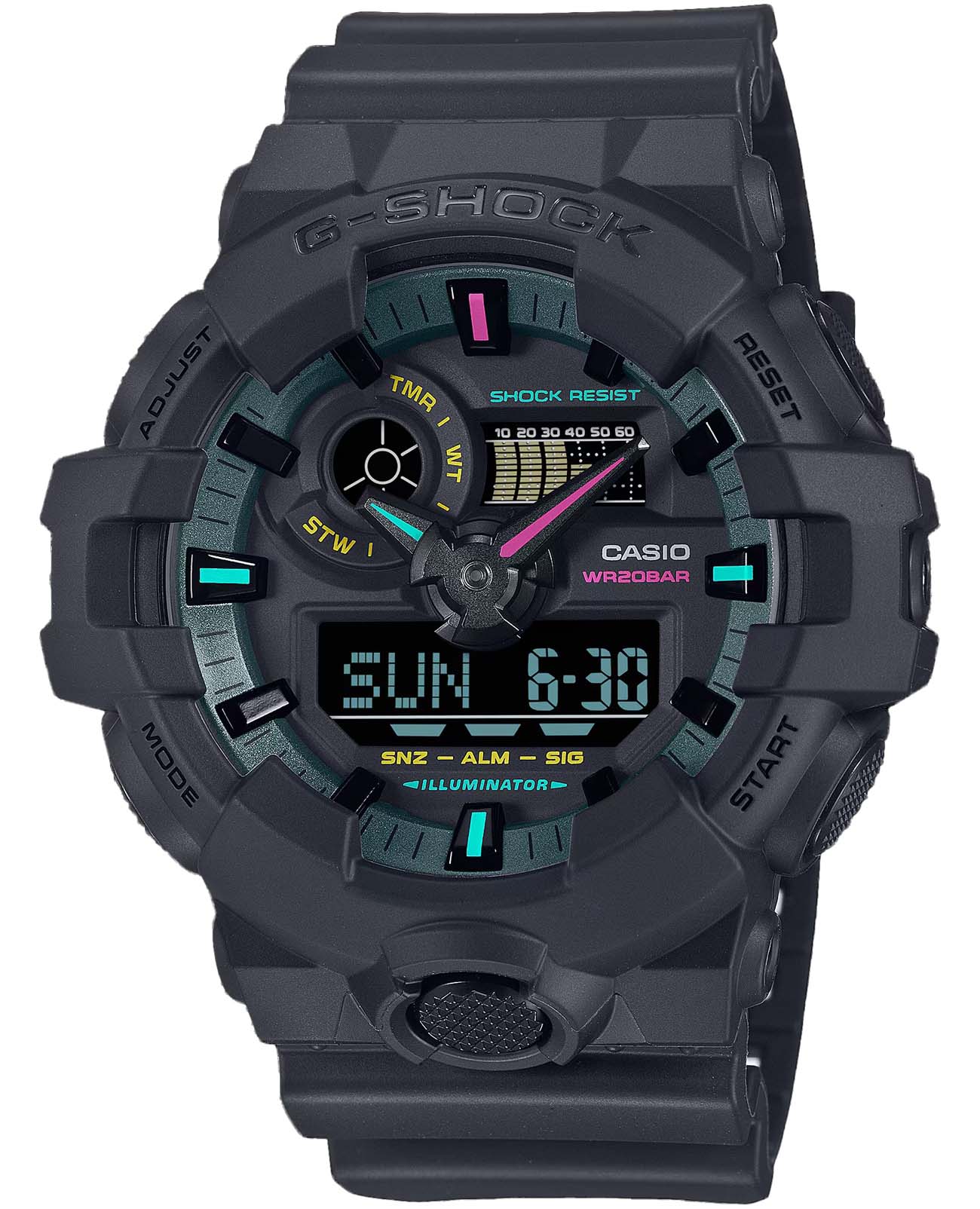 Casio Casio G-Shock GA-700MF-1ADR (GA-700MF-1A) GA-700 GA-700MF-1A электронные мужские часы черный циферблат, браслет полимер — вид спереди