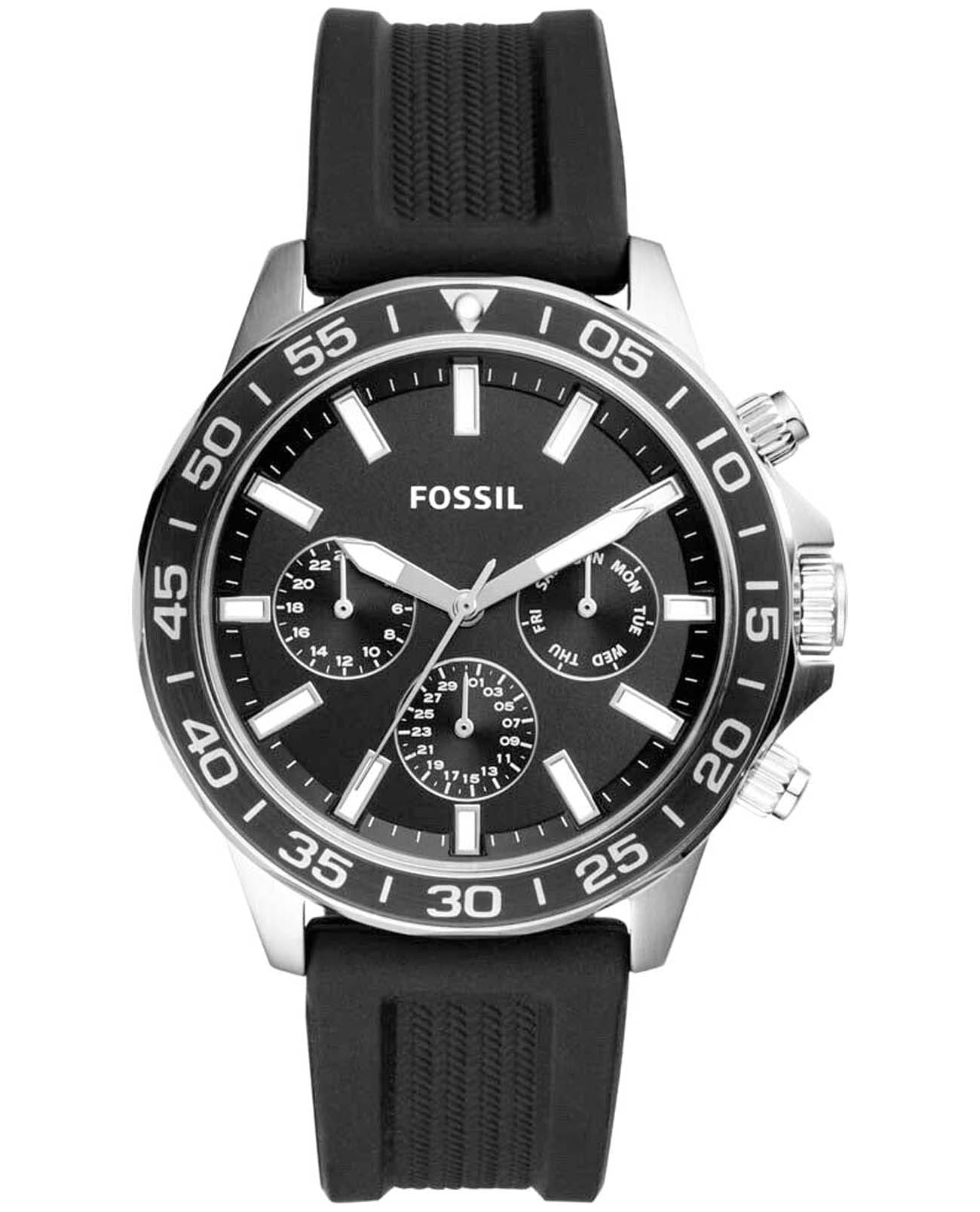 Fossil Fossil Bannon BQ2494  BQ2494 кварцевые мужские часы черный циферблат, браслет силикон — вид спереди