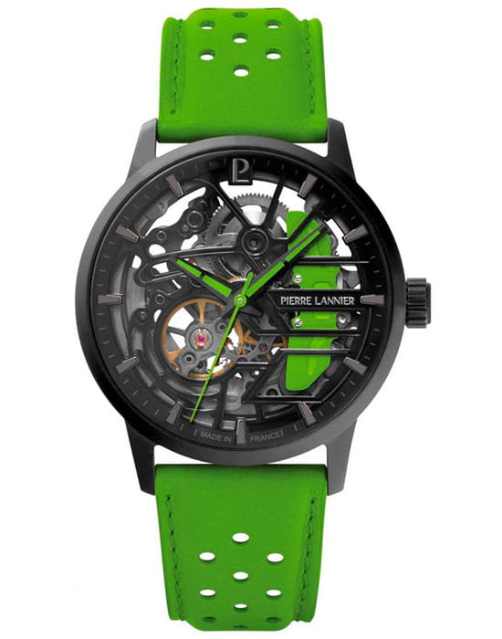 Pierre Lannier Pierre Lannier Paddock 145G877  145G877 механические мужские часы черный циферблат, браслет кожаный — вид спереди