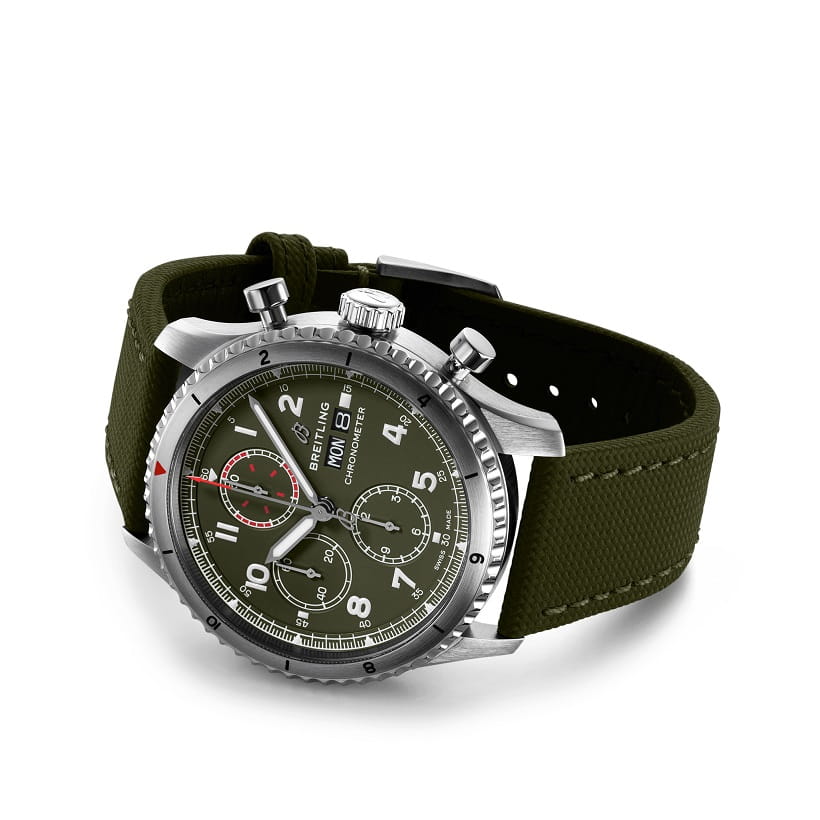Breitling Breitling Aviator 8 Chronograph 43 Curtiss Warhawk A133161A1L1X1, aviator 8 швейцария мужские часы на браслете кожаный боковой вид