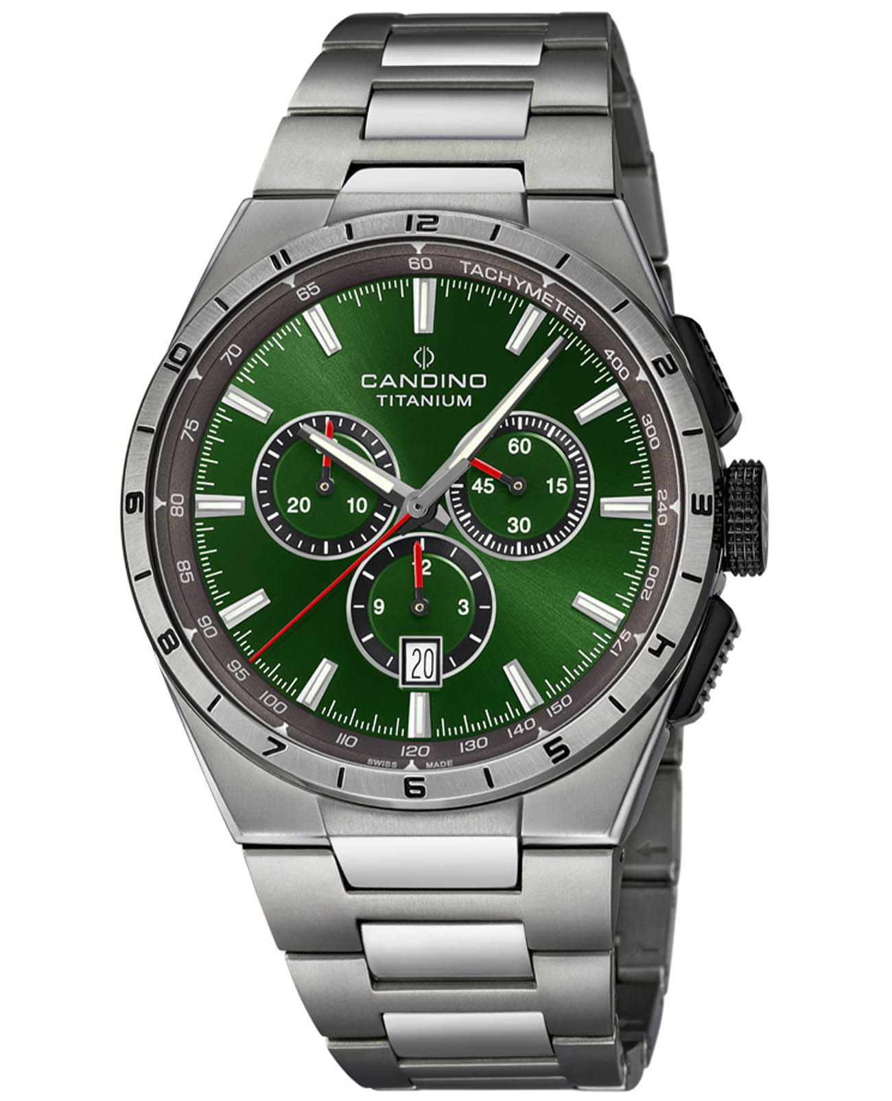 Candino Candino Titanium Chrono C4603/C  C4603/C кварцевые мужские часы зеленый циферблат, браслет титановый — вид спереди