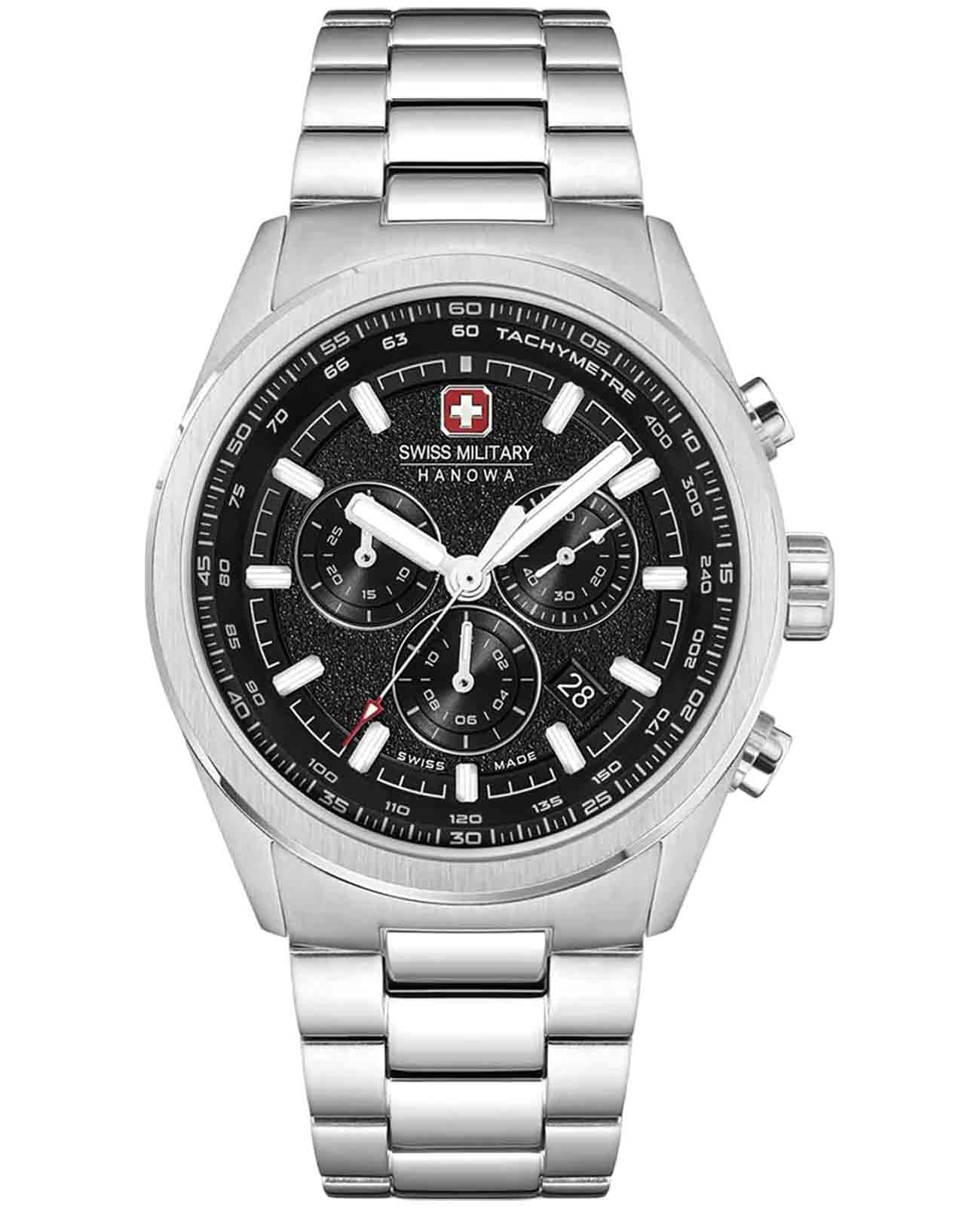 Swiss Military Hanowa Swiss Military Hanowa Navalus SMWGI0004204  SMWGI0004204 кварцевые мужские часы черный циферблат, браслет нержавеющая сталь — вид спереди